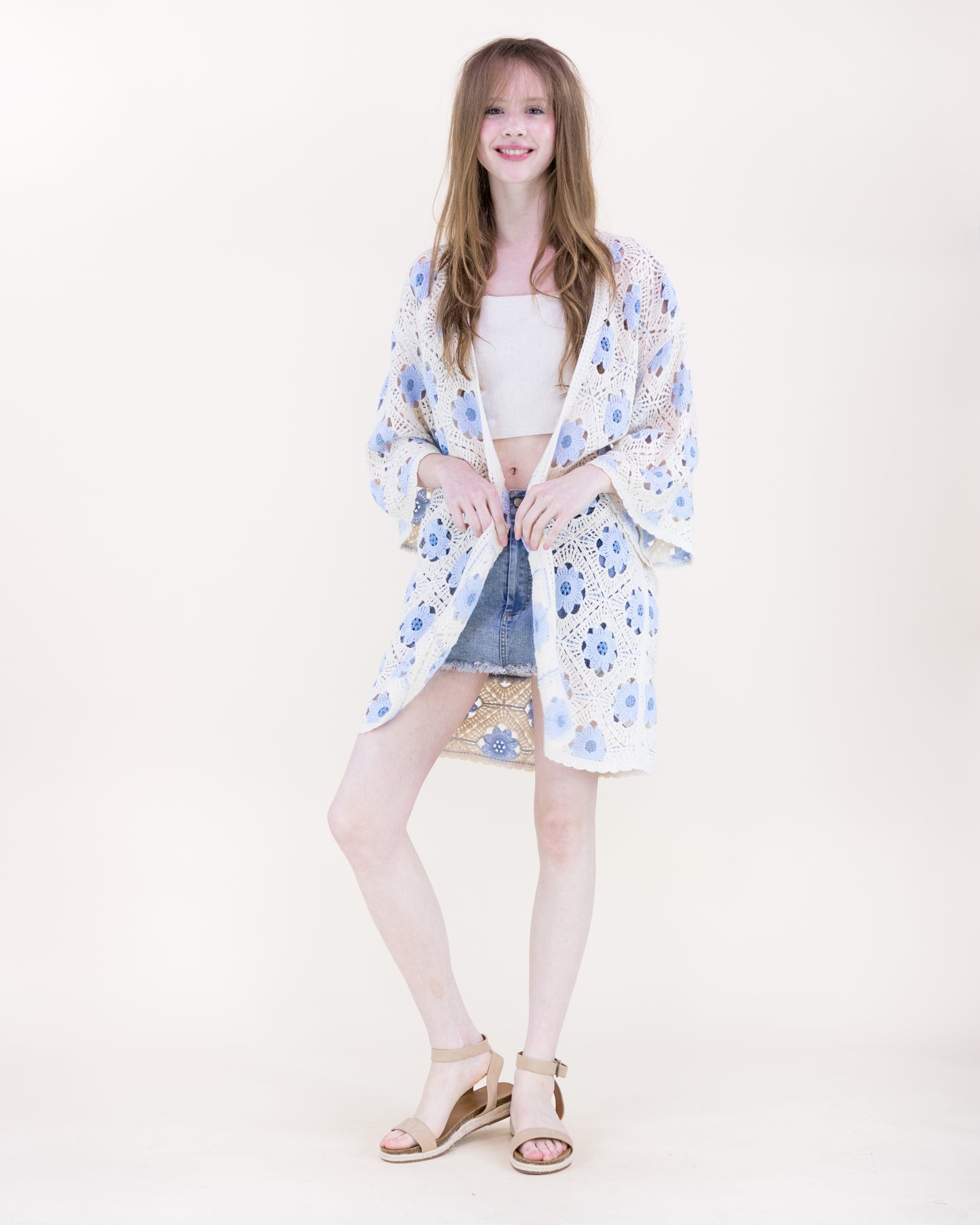 Petunia Half Sleeve Short Crochet Kimono Cardigan
