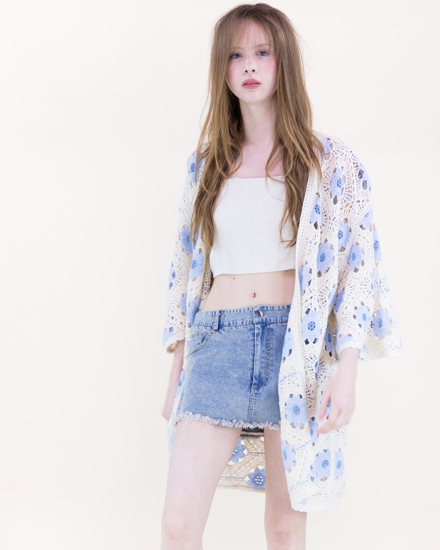Petunia Half Sleeve Short Crochet Kimono Cardigan