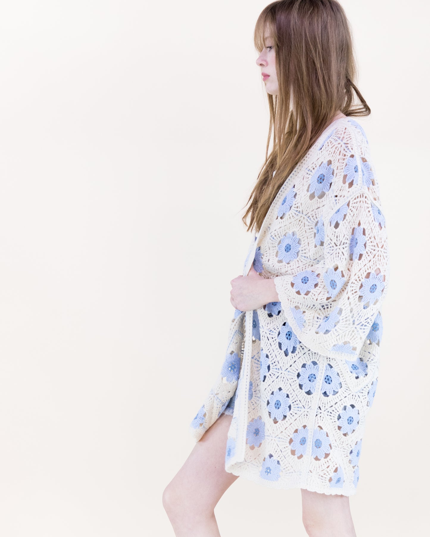 Petunia Half Sleeve Short Crochet Kimono Cardigan