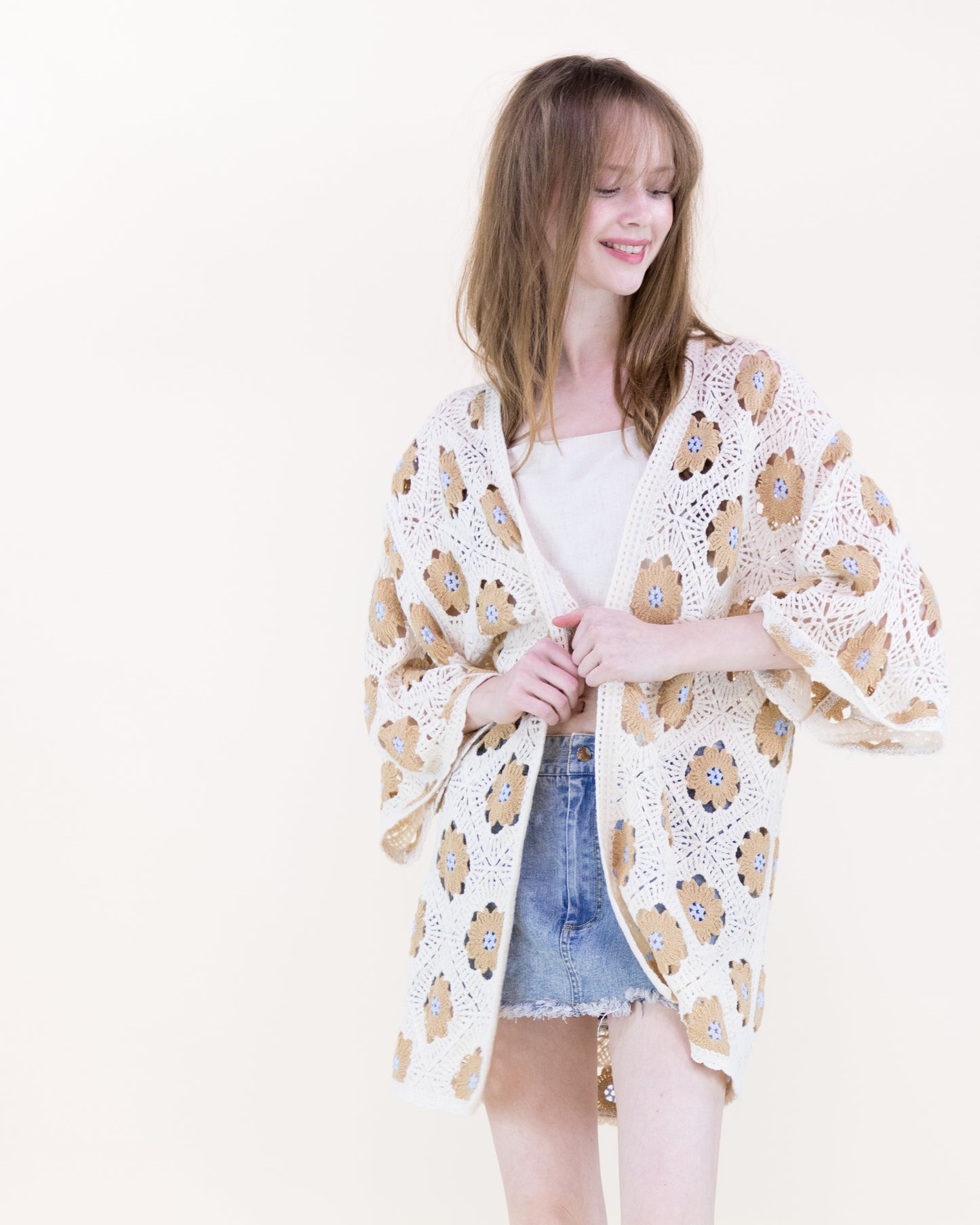 Petunia Half Sleeve Short Crochet Kimono Cardigan