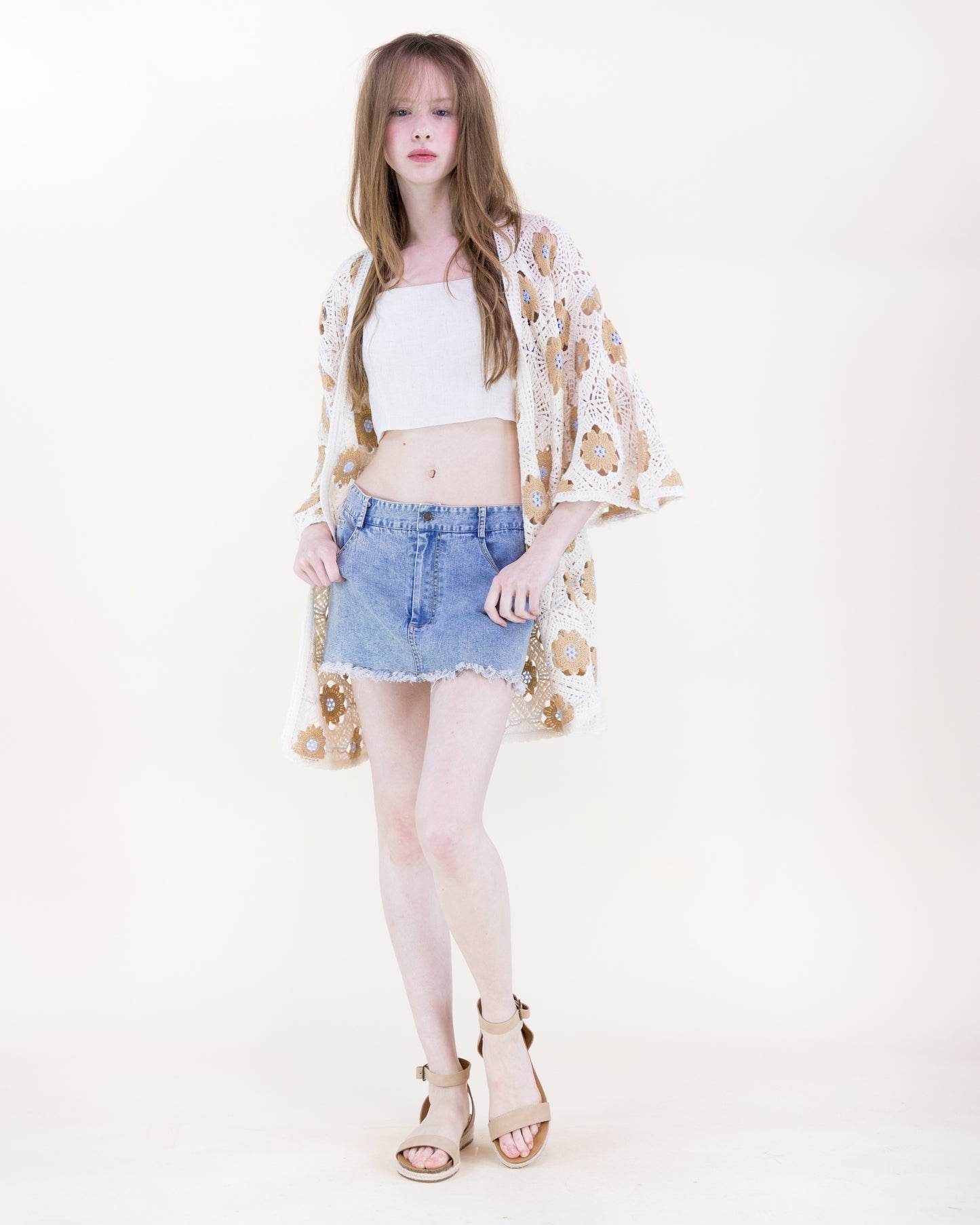 Petunia Half Sleeve Short Crochet Kimono Cardigan
