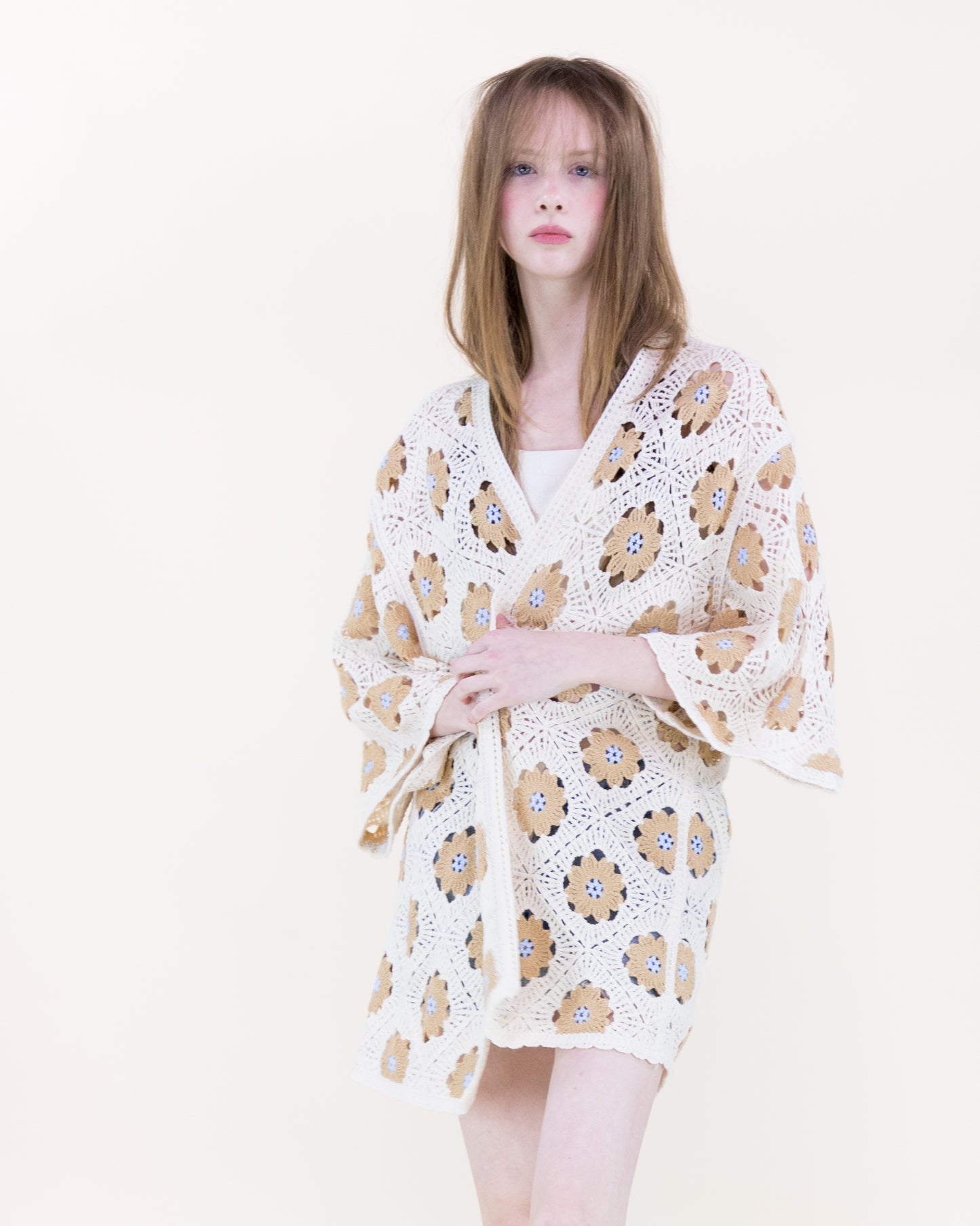 Petunia Half Sleeve Short Crochet Kimono Cardigan