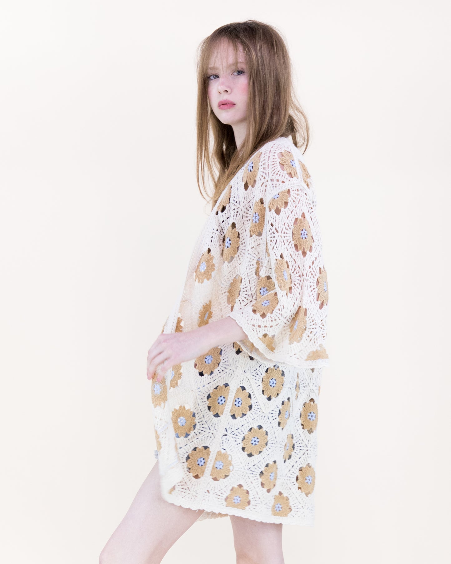 Petunia Half Sleeve Short Crochet Kimono Cardigan