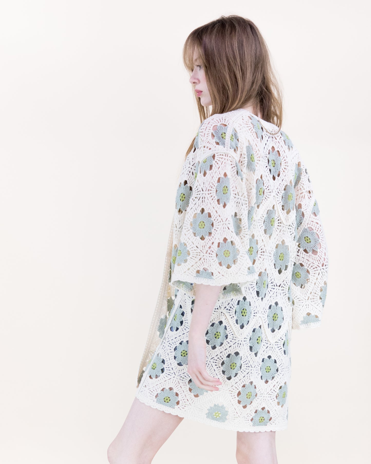 Petunia Half Sleeve Short Crochet Kimono Cardigan