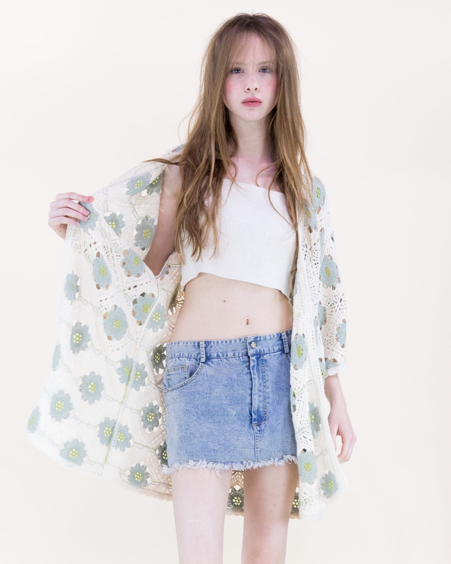 Petunia Half Sleeve Short Crochet Kimono Cardigan