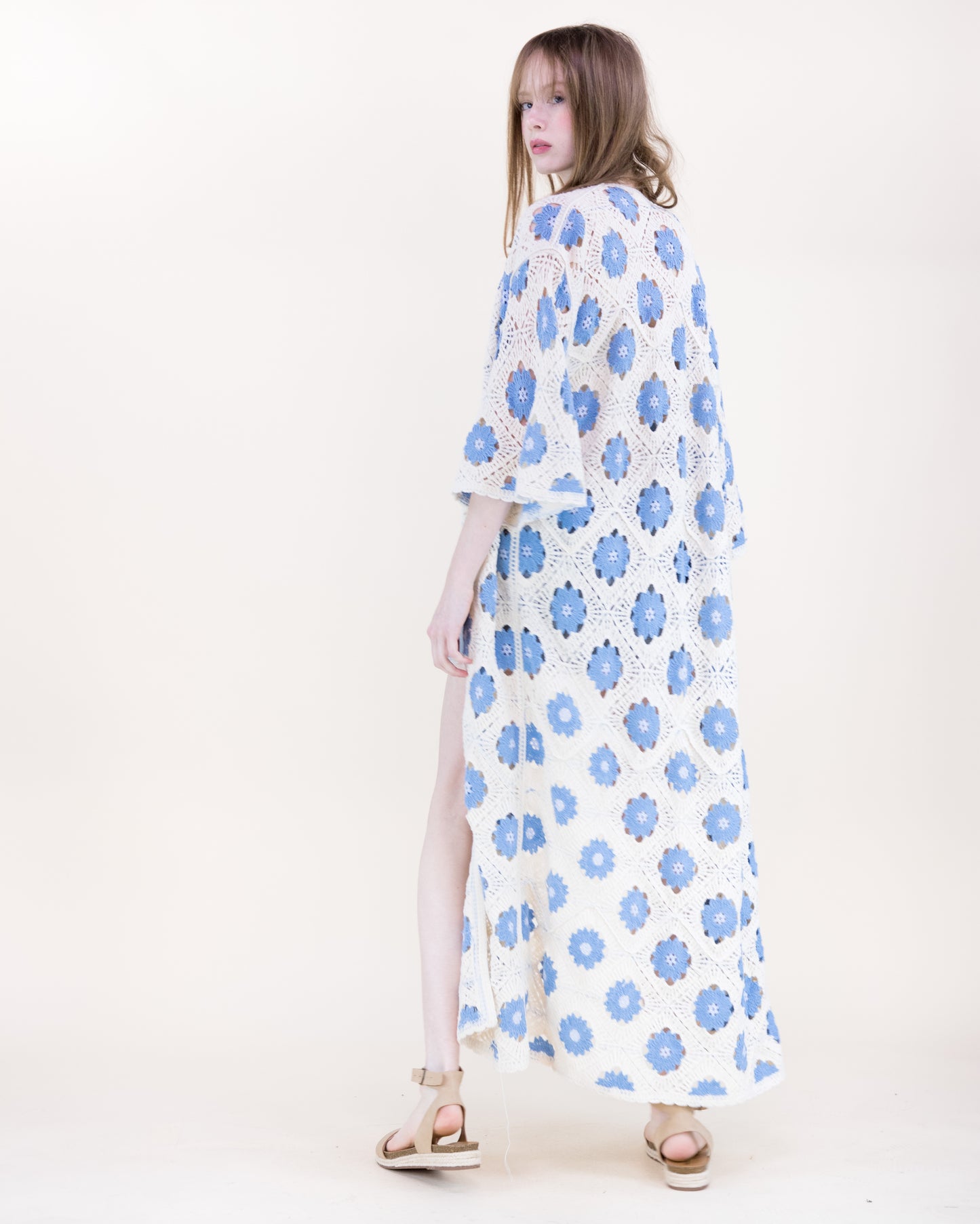 Petunia Half Sleeve Maxi Crochet Kimono Cardigan