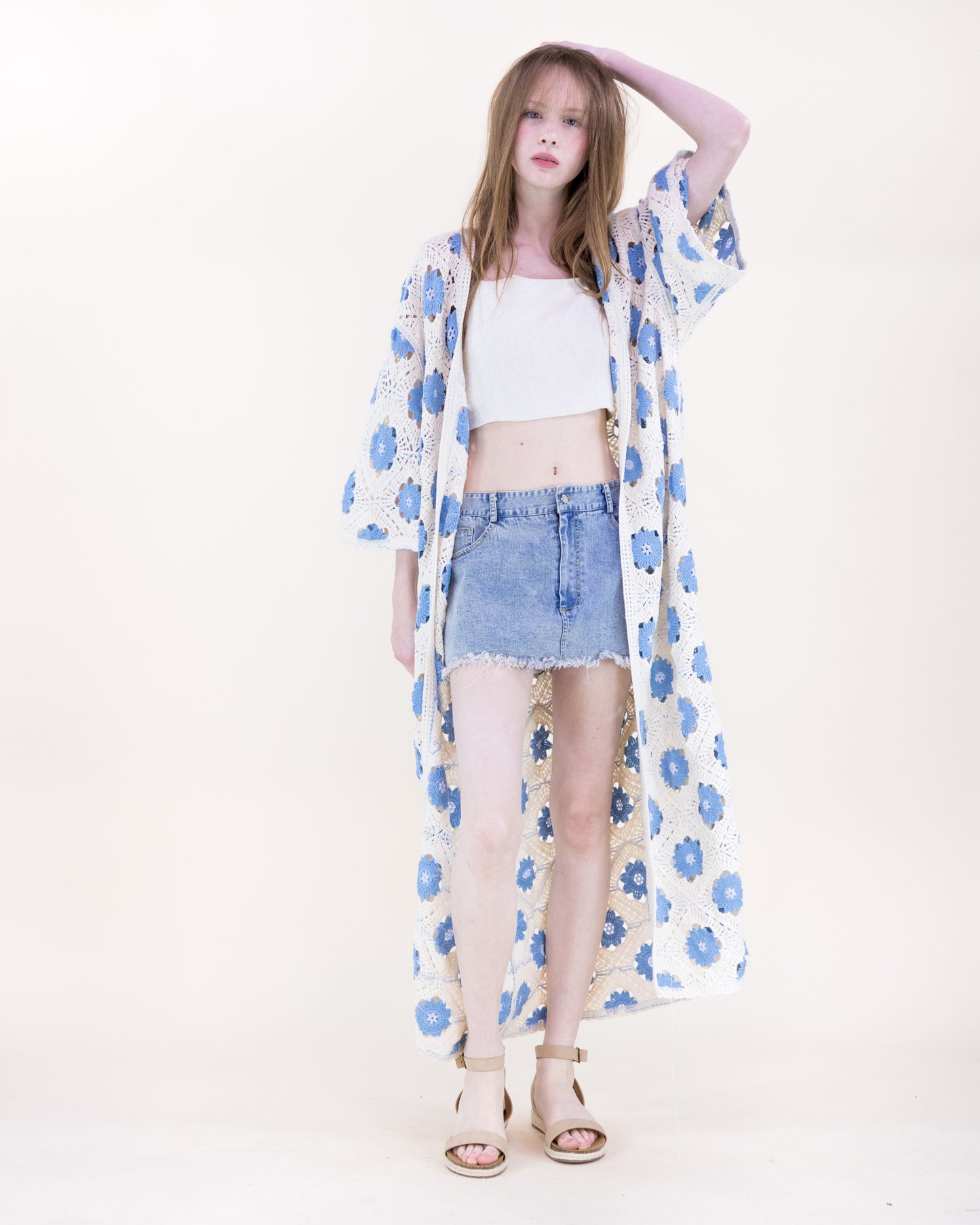 Petunia Half Sleeve Maxi Crochet Kimono Cardigan