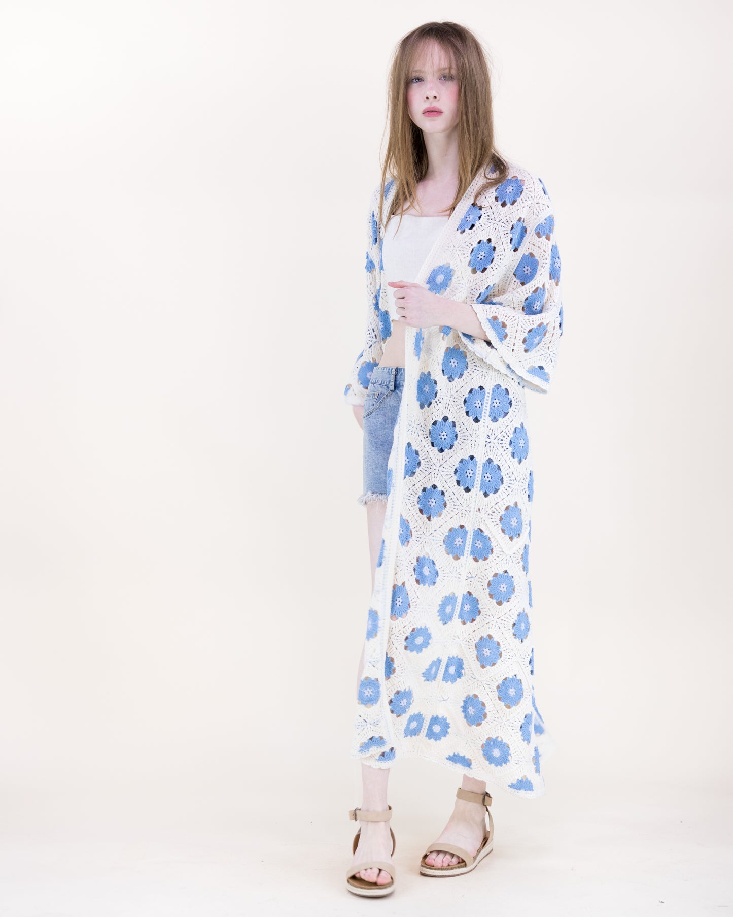 Petunia Half Sleeve Maxi Crochet Kimono Cardigan