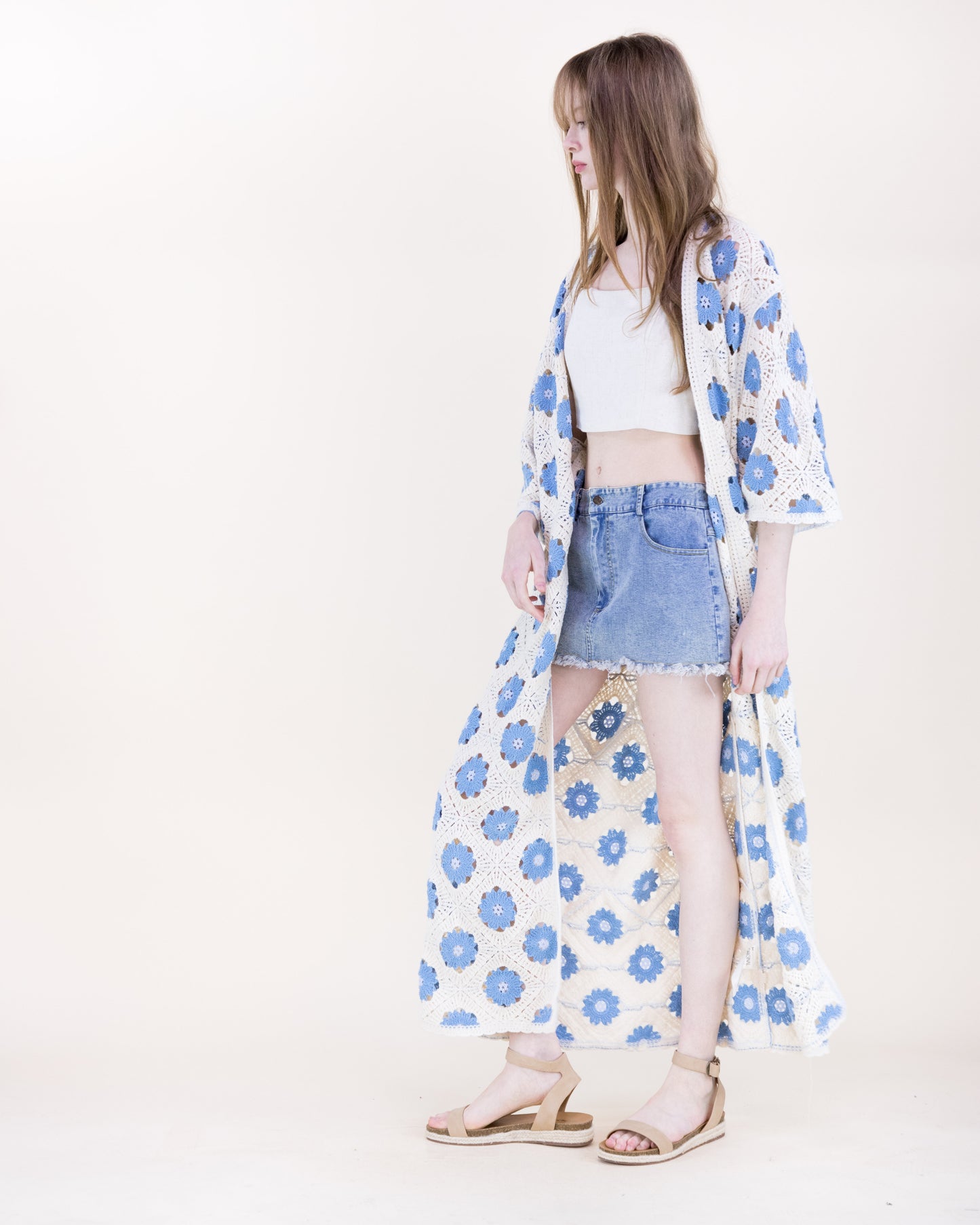 Petunia Half Sleeve Maxi Crochet Kimono Cardigan