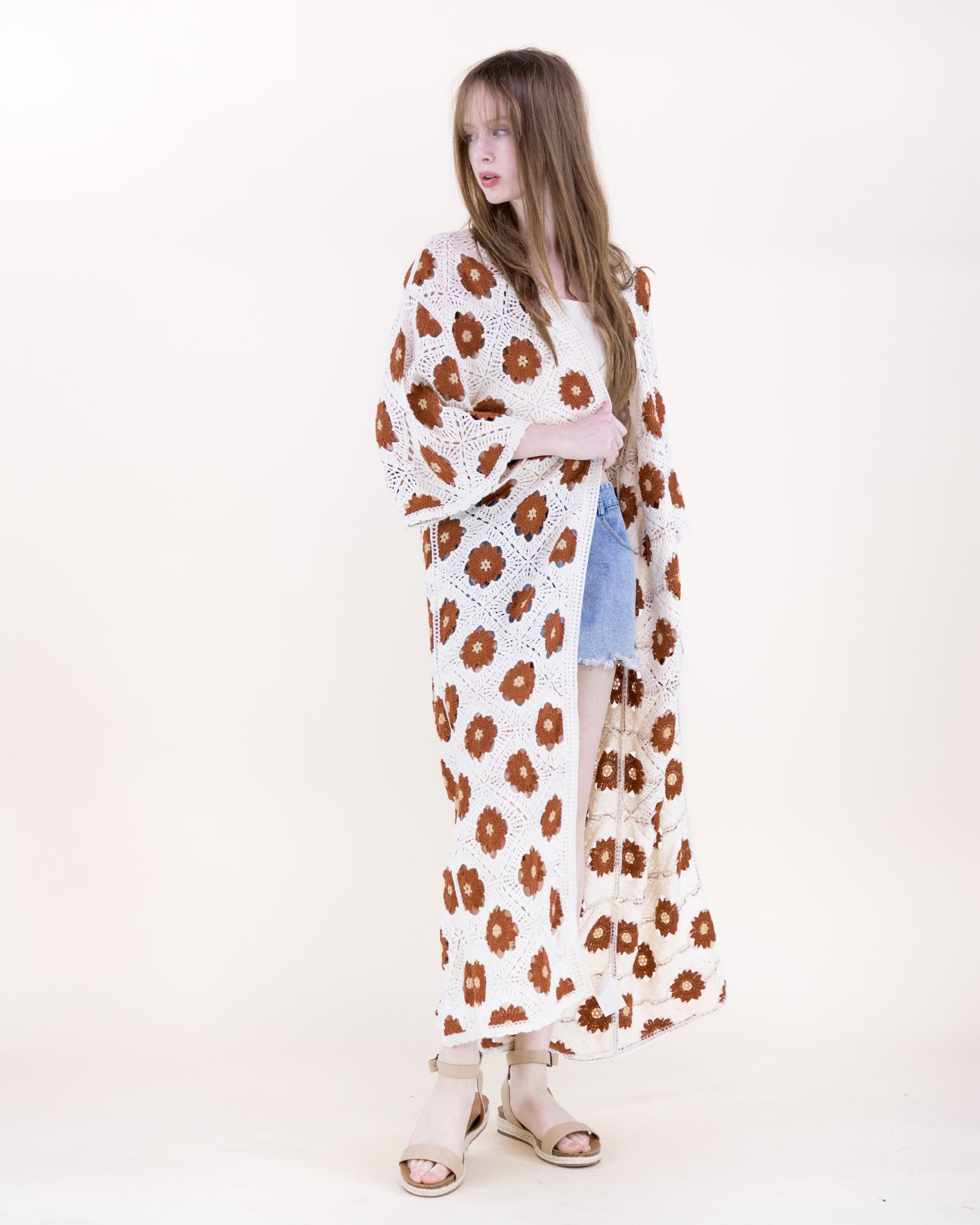 Petunia Half Sleeve Maxi Crochet Kimono Cardigan