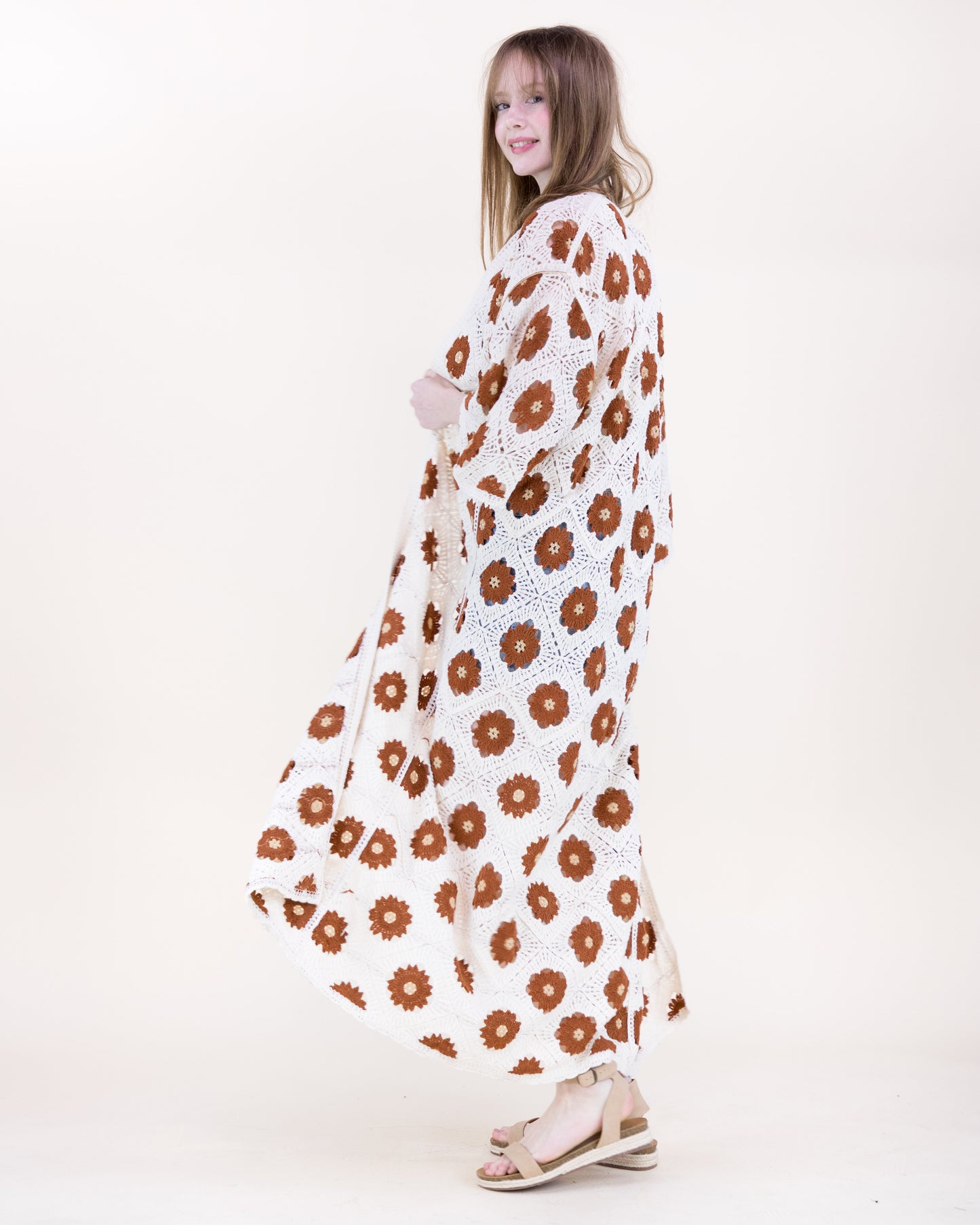 Petunia Half Sleeve Maxi Crochet Kimono Cardigan