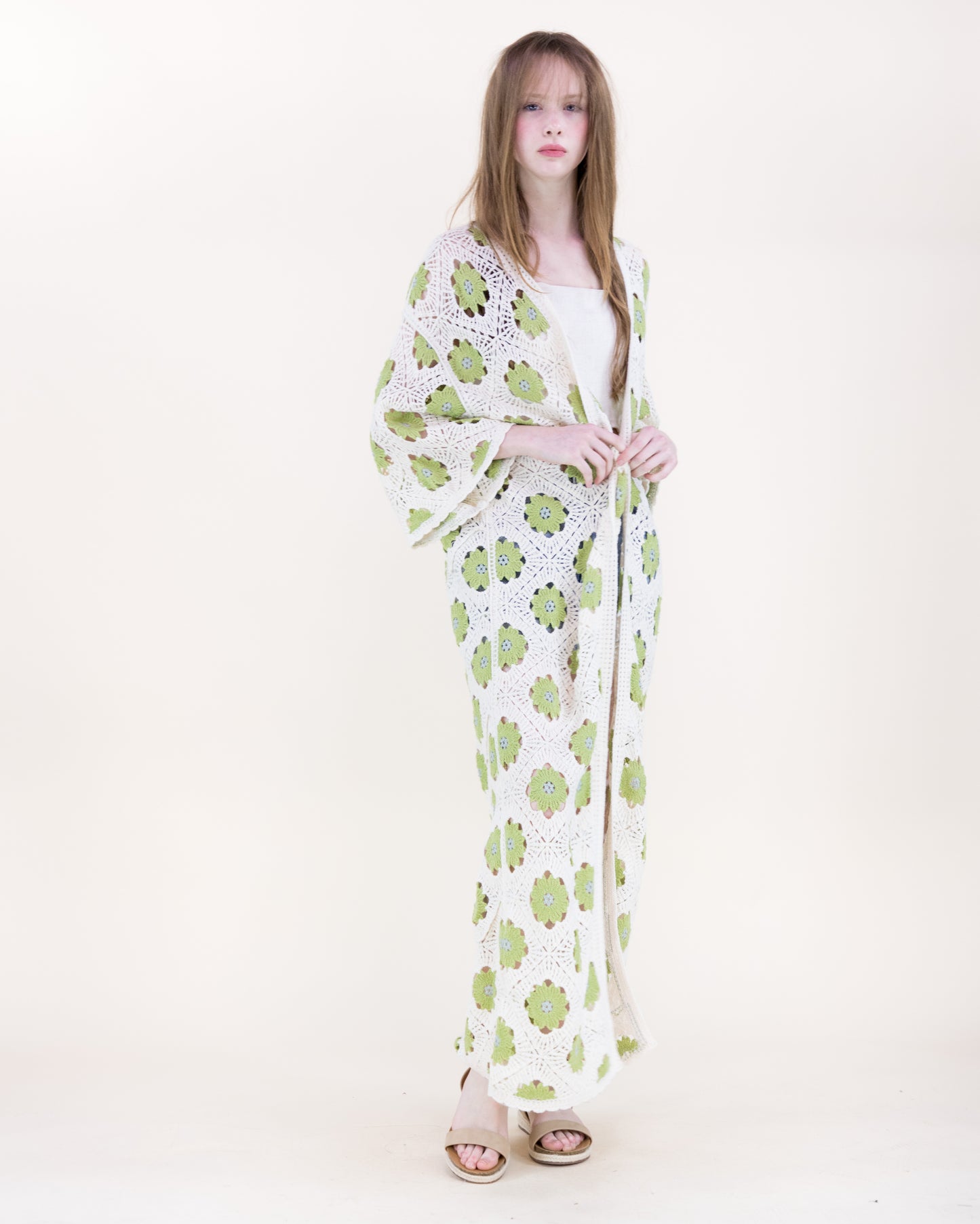 Petunia Half Sleeve Maxi Crochet Kimono Cardigan