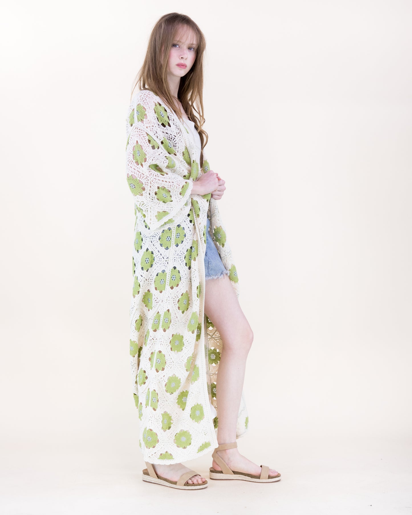 Petunia Half Sleeve Maxi Crochet Kimono Cardigan