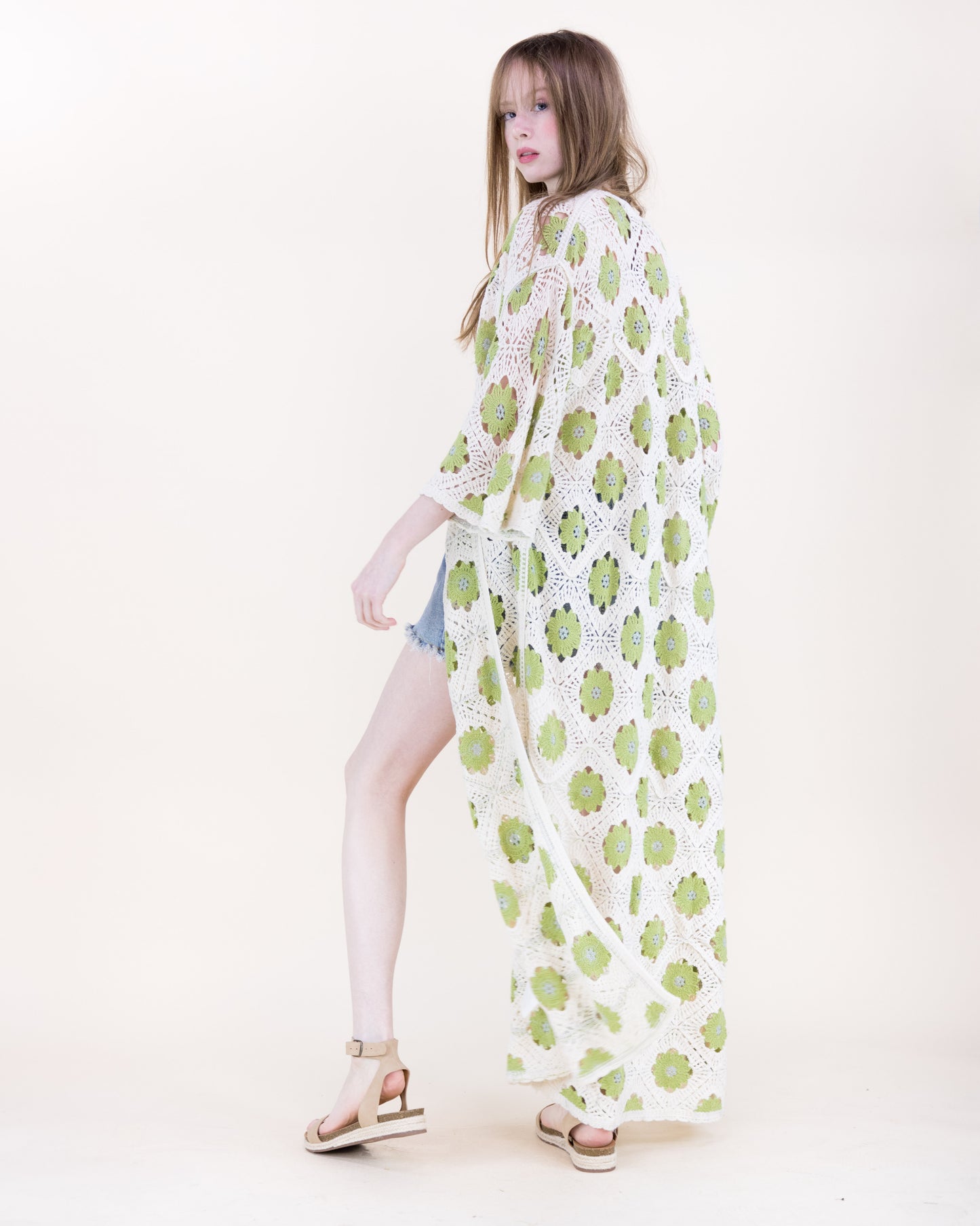 Petunia Half Sleeve Maxi Crochet Kimono Cardigan