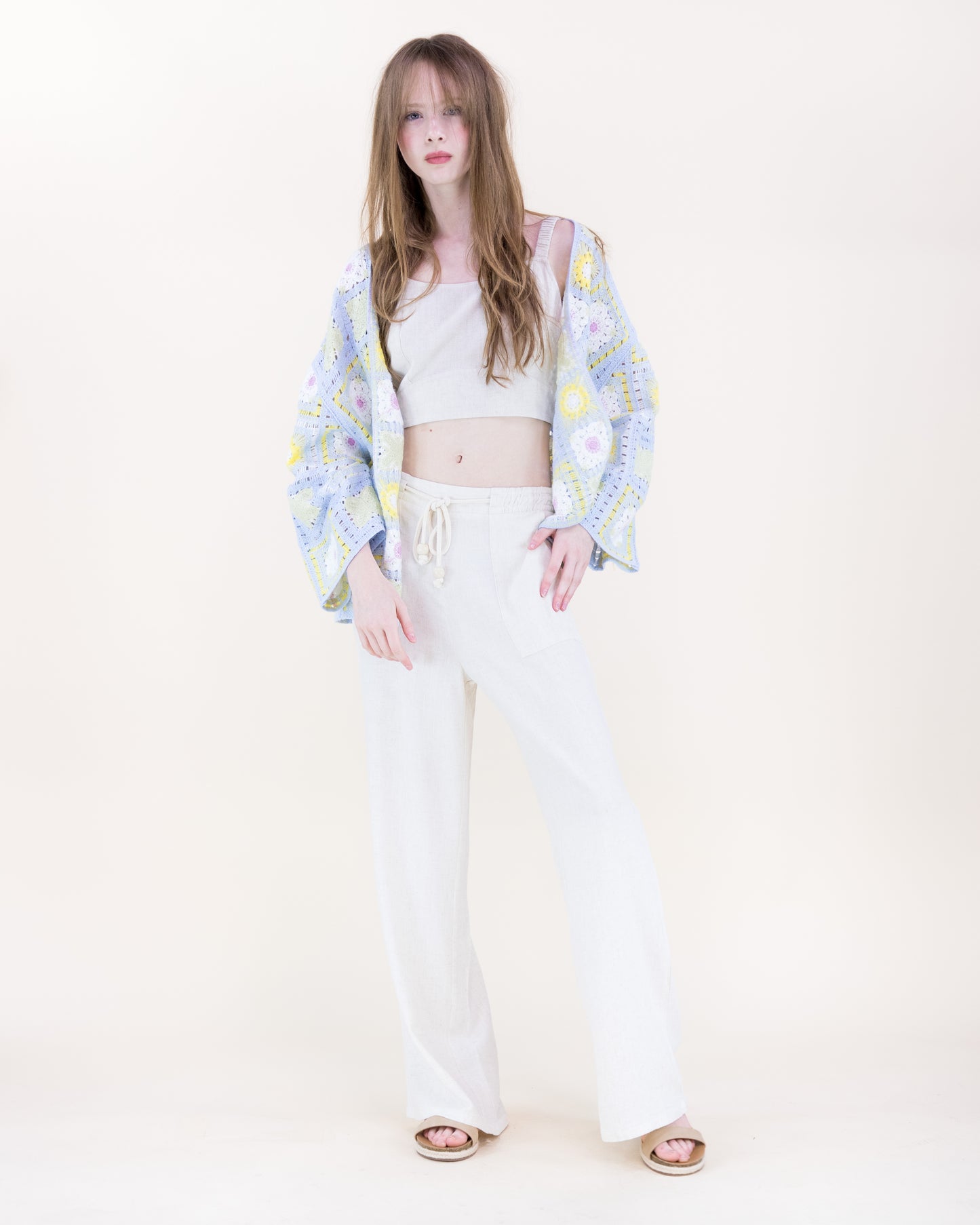 Sunny Floral Granny Square Crochet Long Sleeve Cardigan