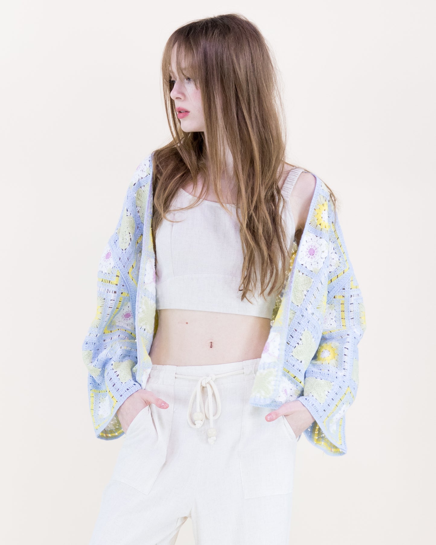 Sunny Floral Granny Square Crochet Long Sleeve Cardigan