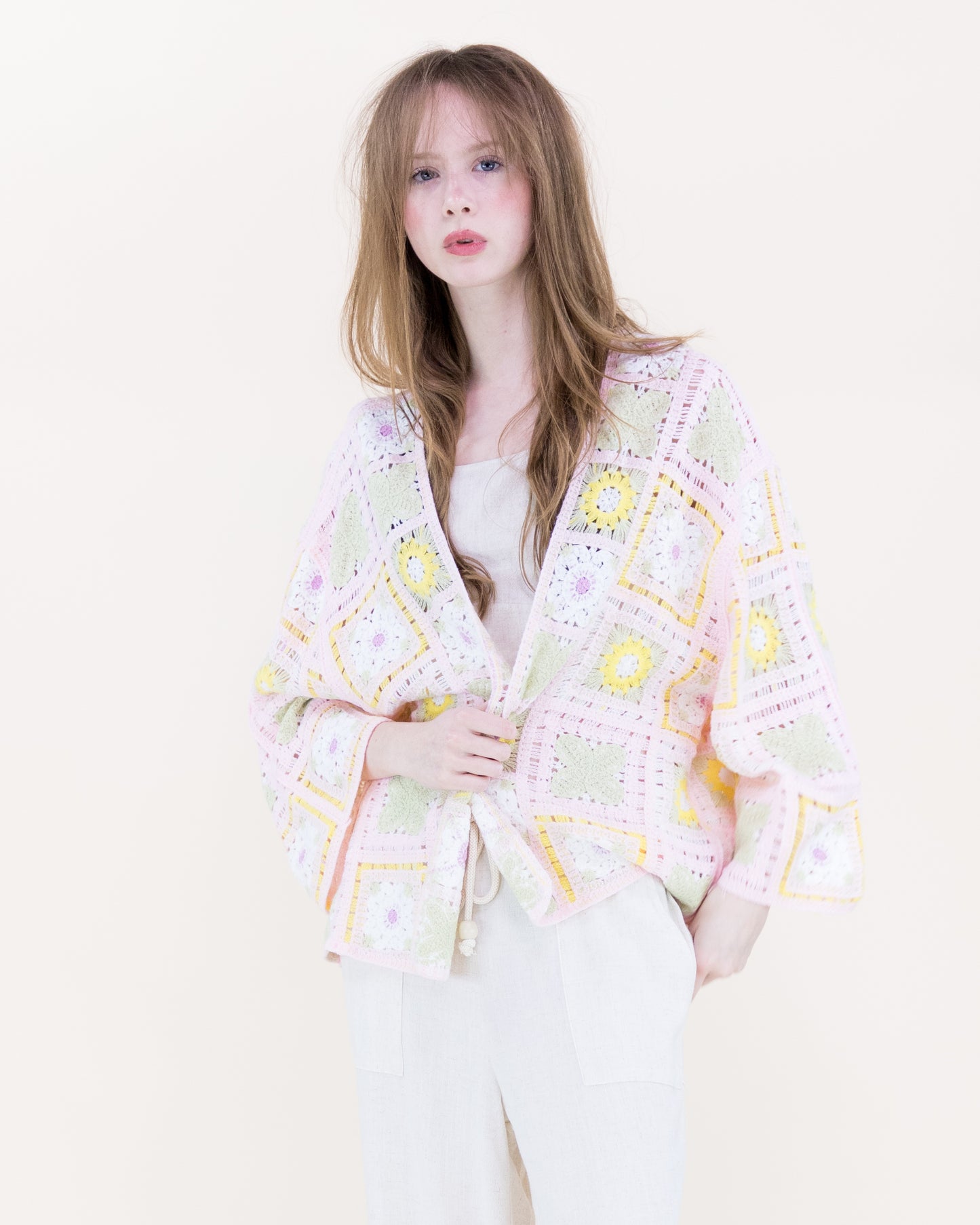 Sunny Floral Granny Square Crochet Long Sleeve Cardigan