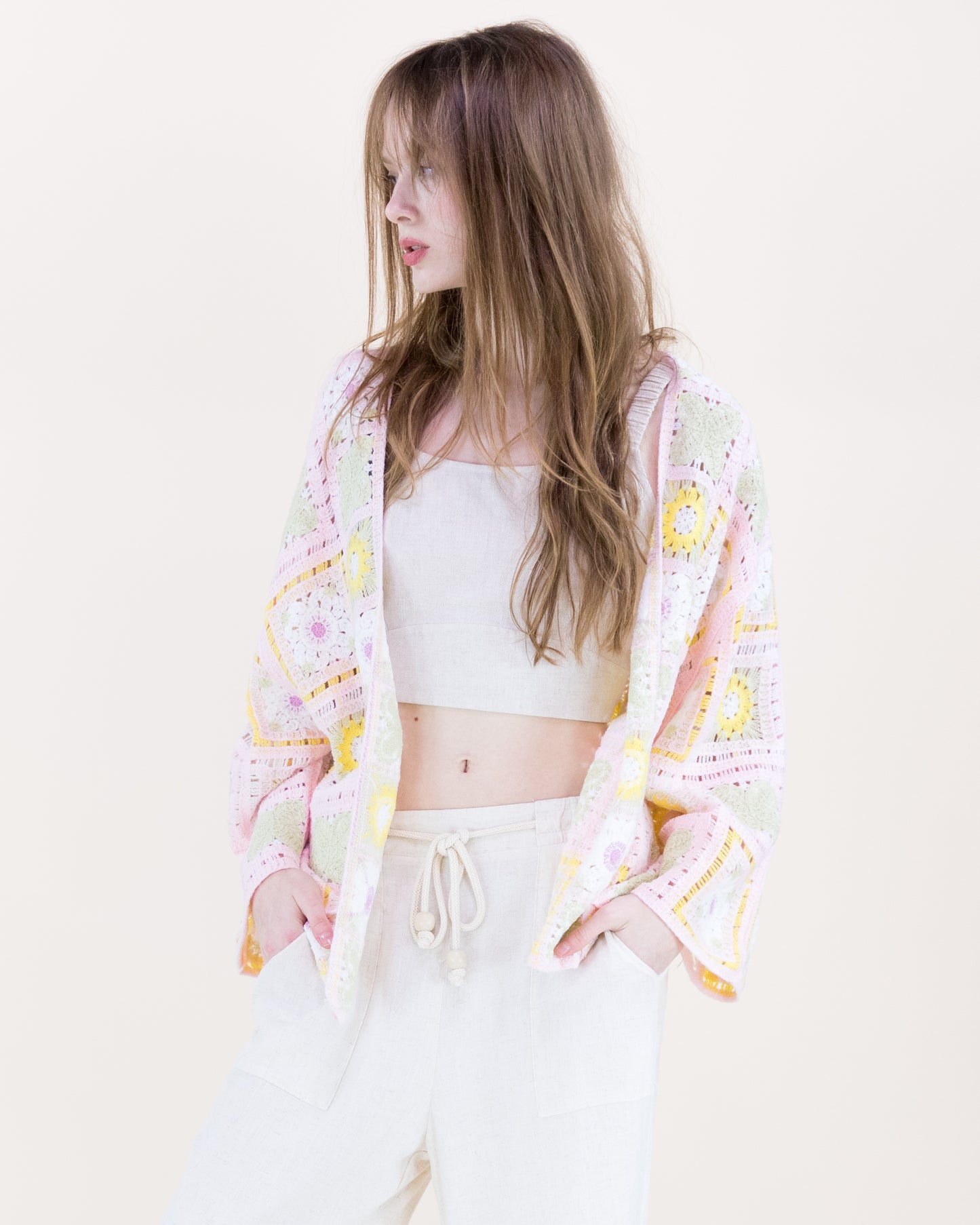Sunny Floral Granny Square Crochet Long Sleeve Cardigan