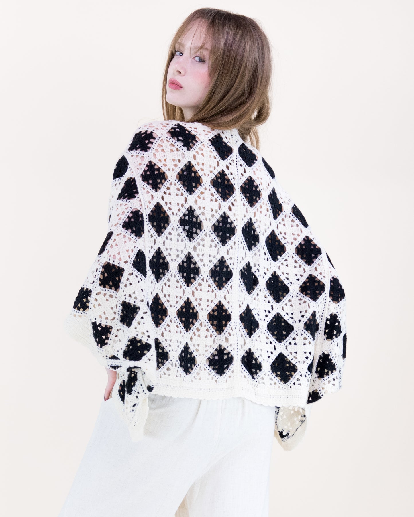 Airy Diamond Open Stitch Crochet Cardigan