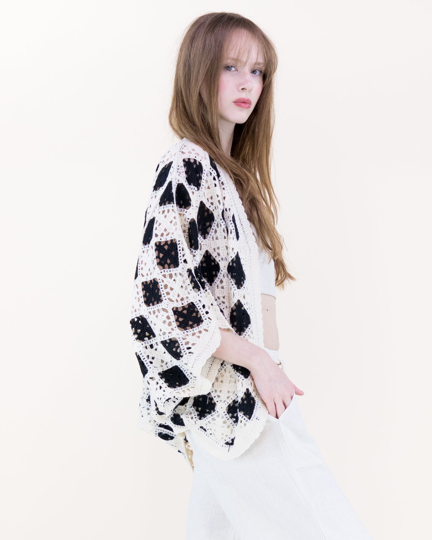 Airy Diamond Open Stitch Crochet Cardigan