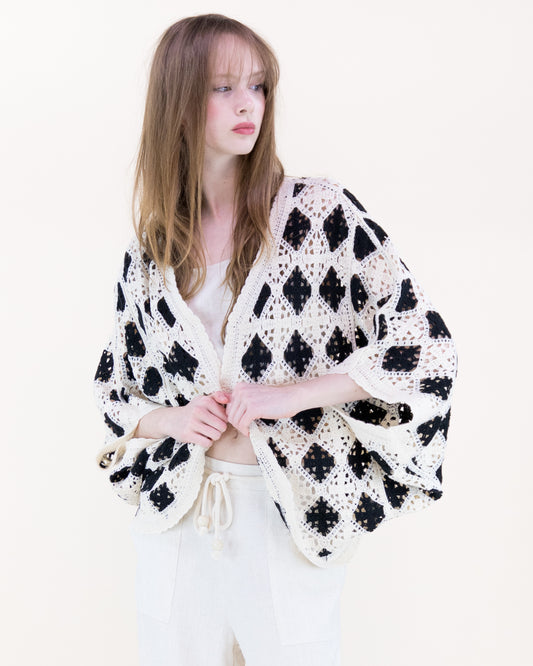 Airy Diamond Open Stitch Crochet Cardigan