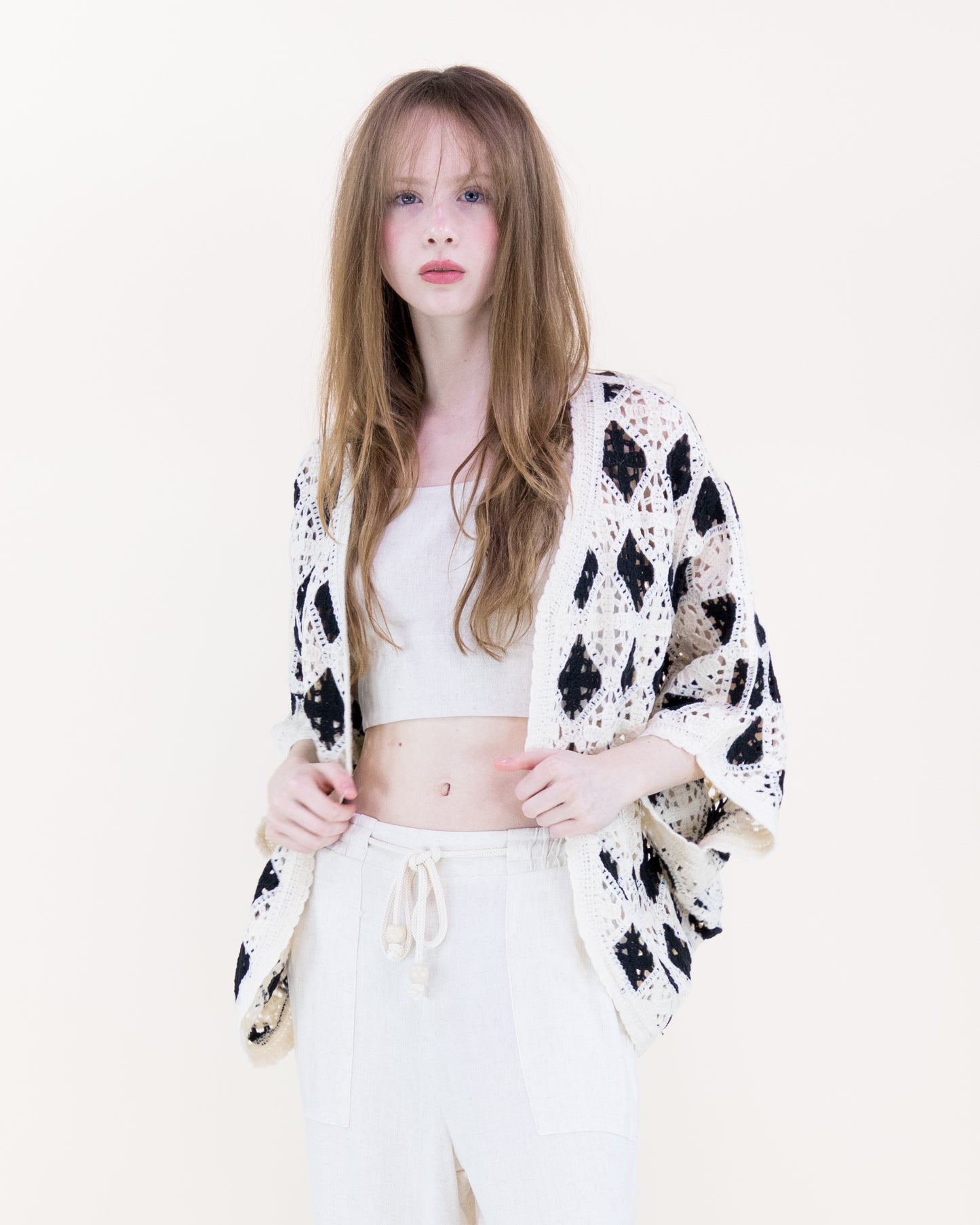 Airy Diamond Open Stitch Crochet Cardigan