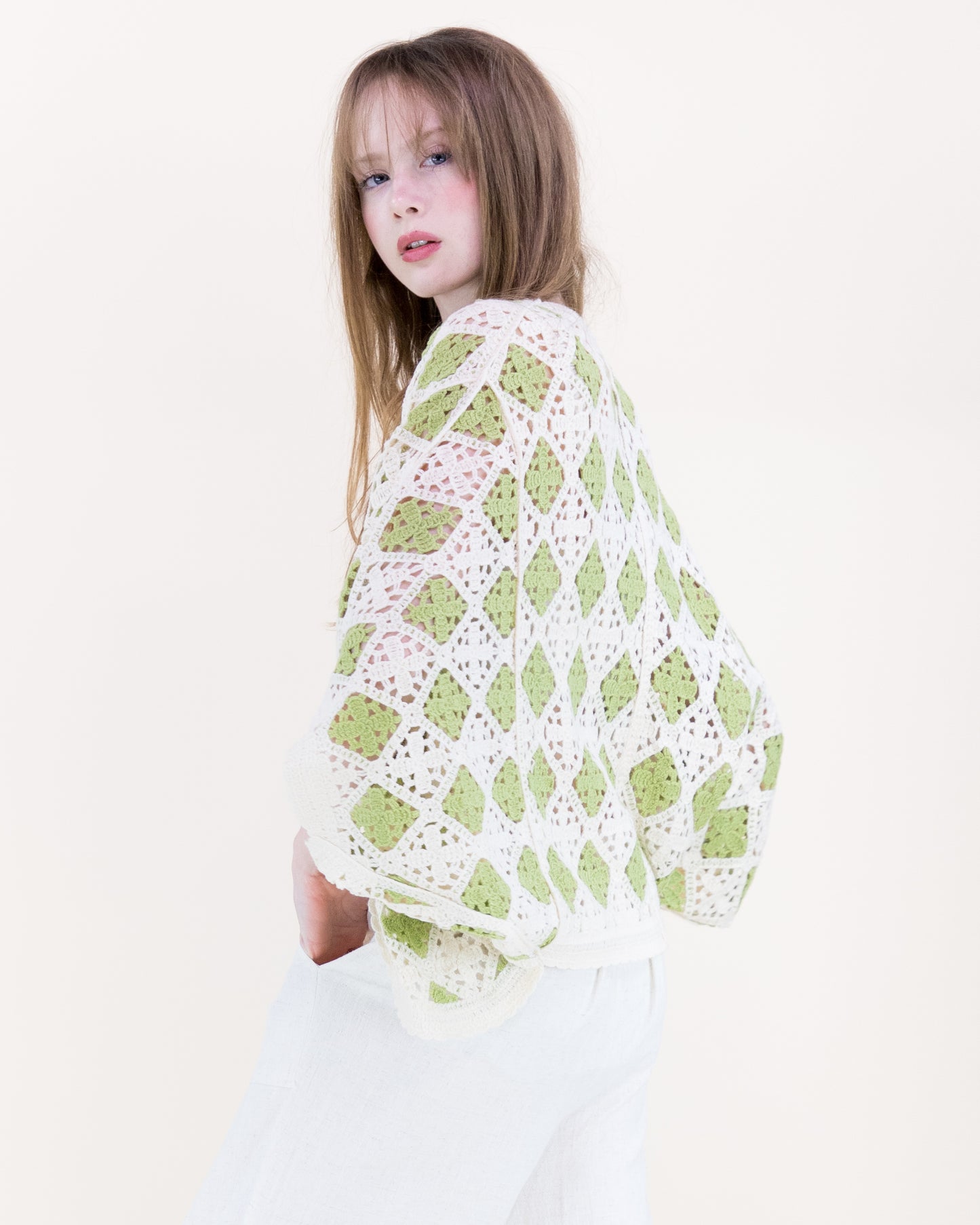 Airy Diamond Open Stitch Crochet Cardigan