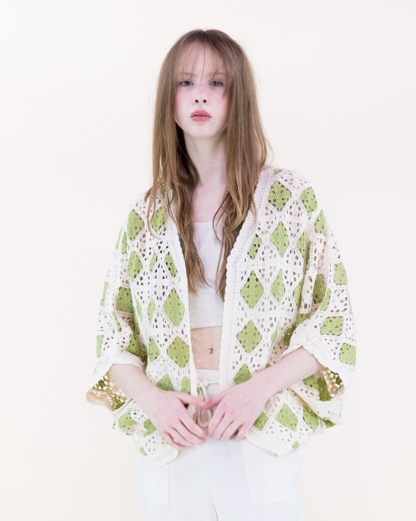 Airy Diamond Open Stitch Crochet Cardigan