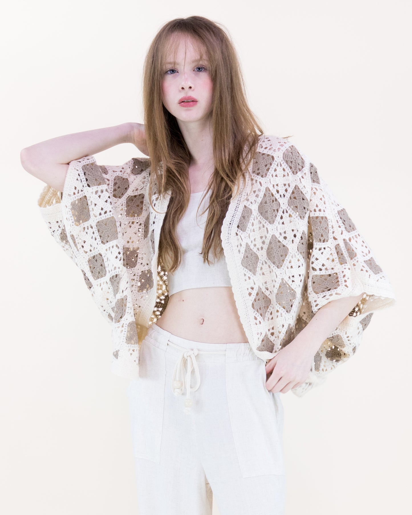 Airy Diamond Open Stitch Crochet Cardigan