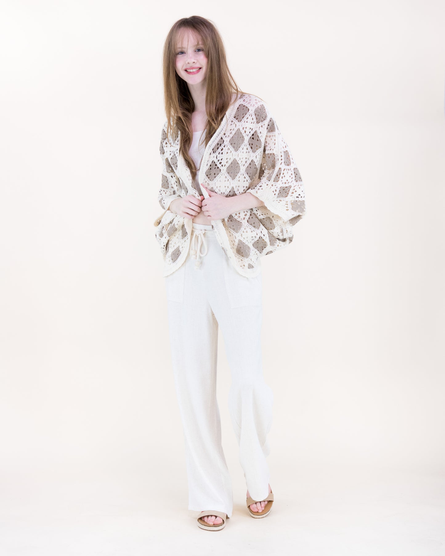 Airy Diamond Open Stitch Crochet Cardigan