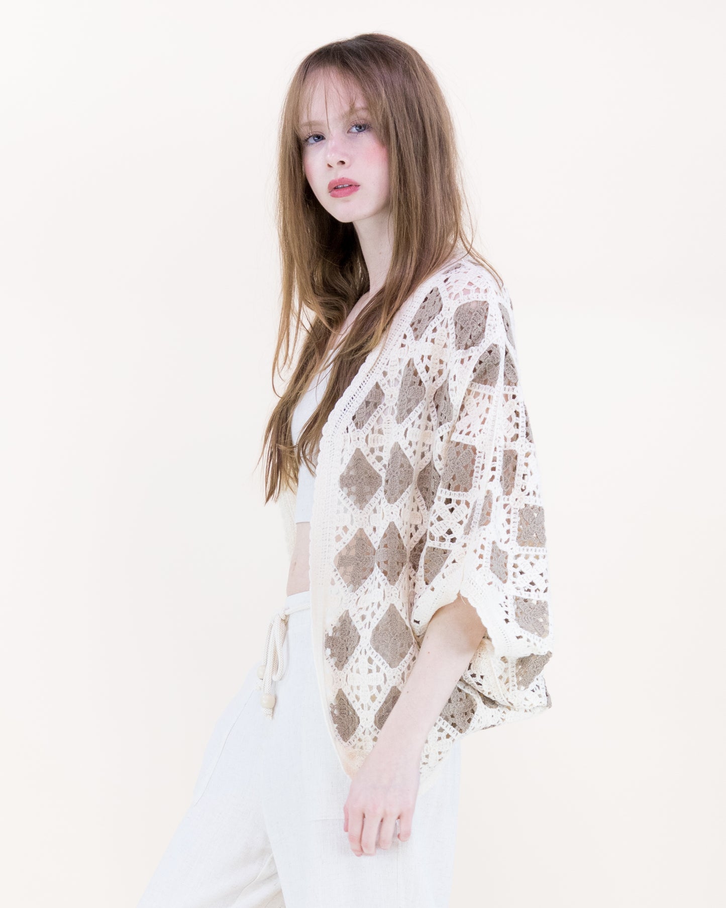 Airy Diamond Open Stitch Crochet Cardigan