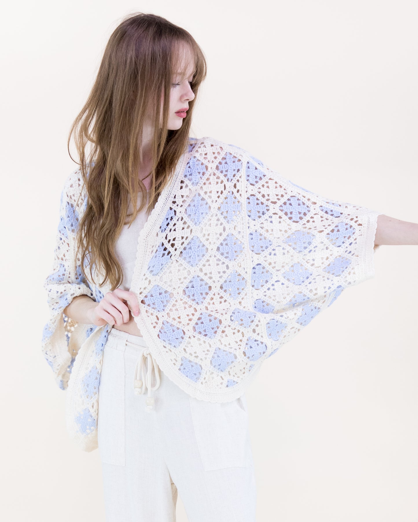 Airy Diamond Open Stitch Crochet Cardigan