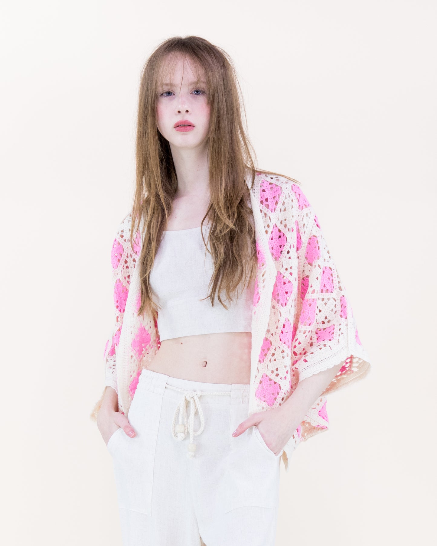 Airy Diamond Open Stitch Crochet Cardigan