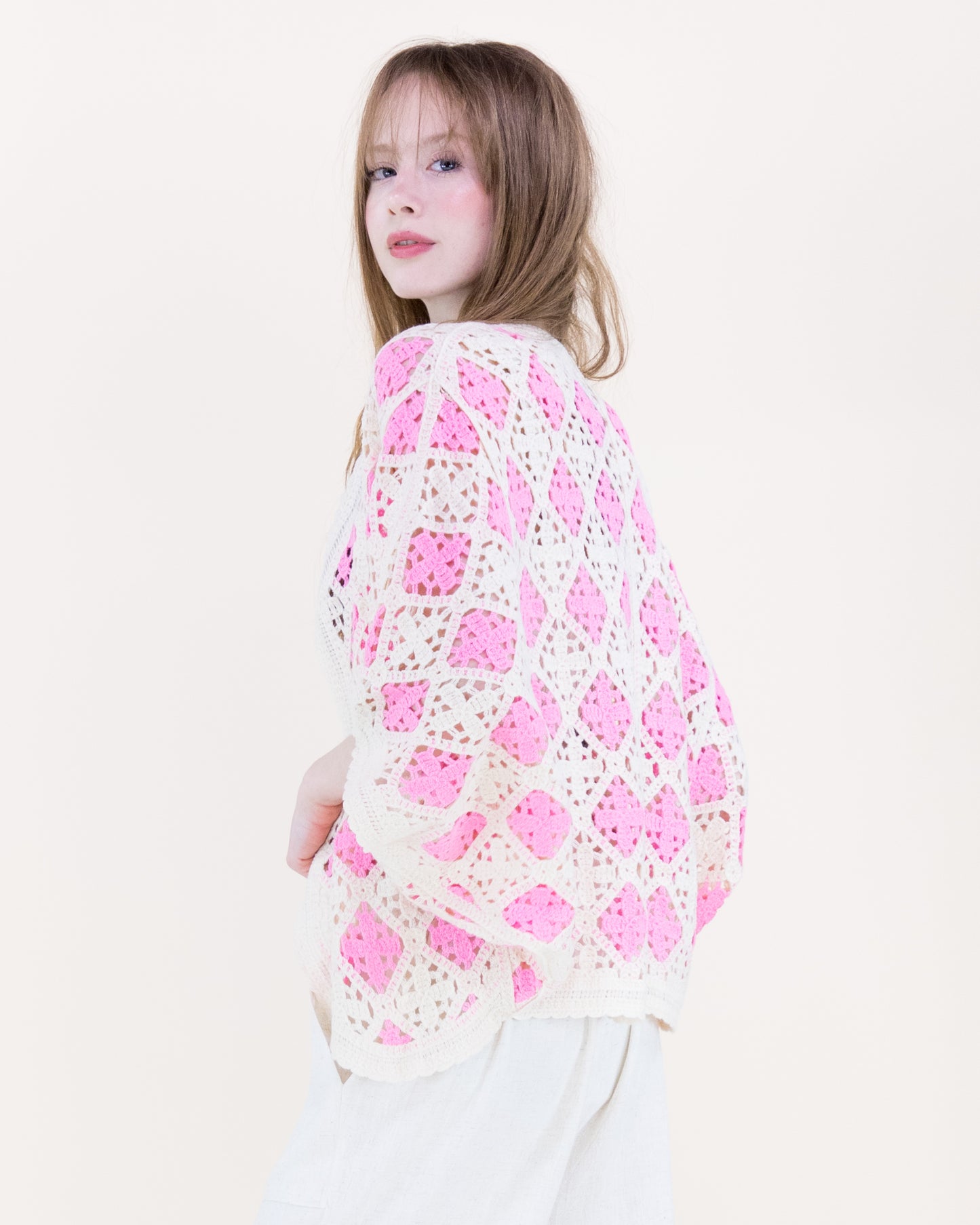 Airy Diamond Open Stitch Crochet Cardigan