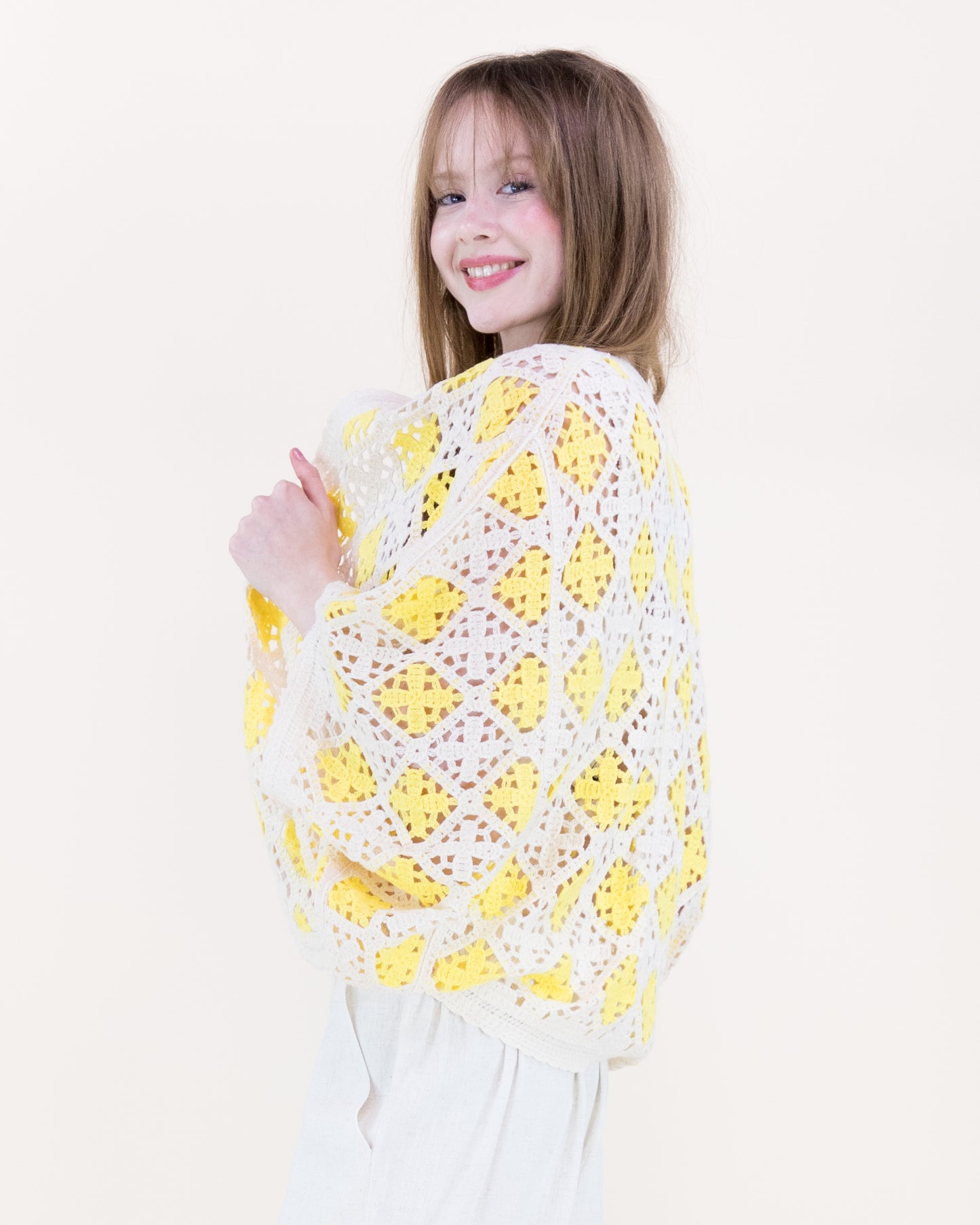 Airy Diamond Open Stitch Crochet Cardigan