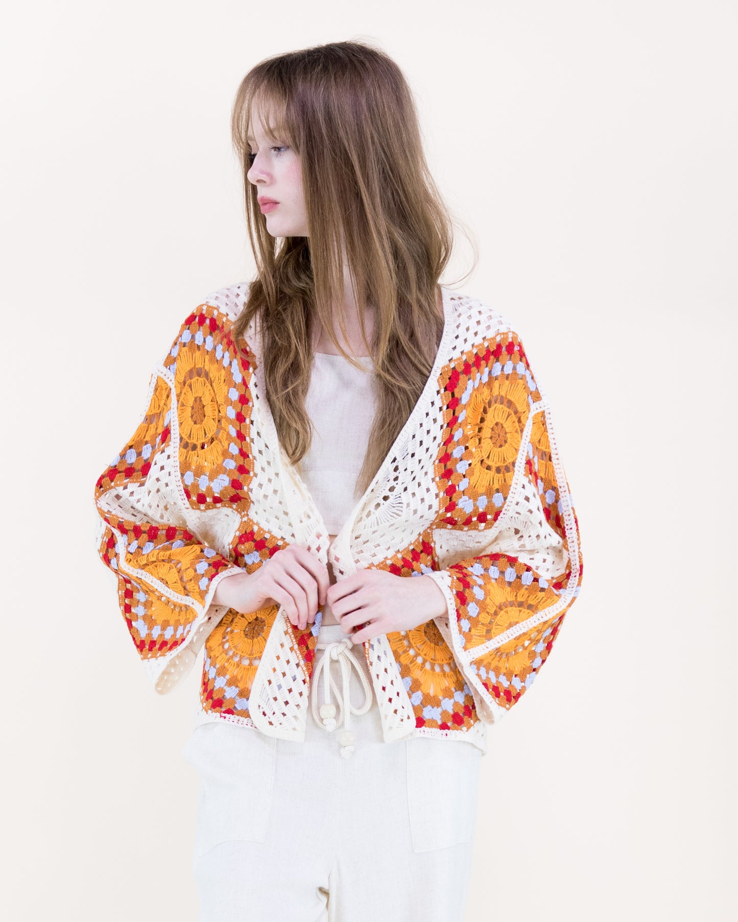 Sunburst Mosaic Open Stitch Long Sleeve Cardigan