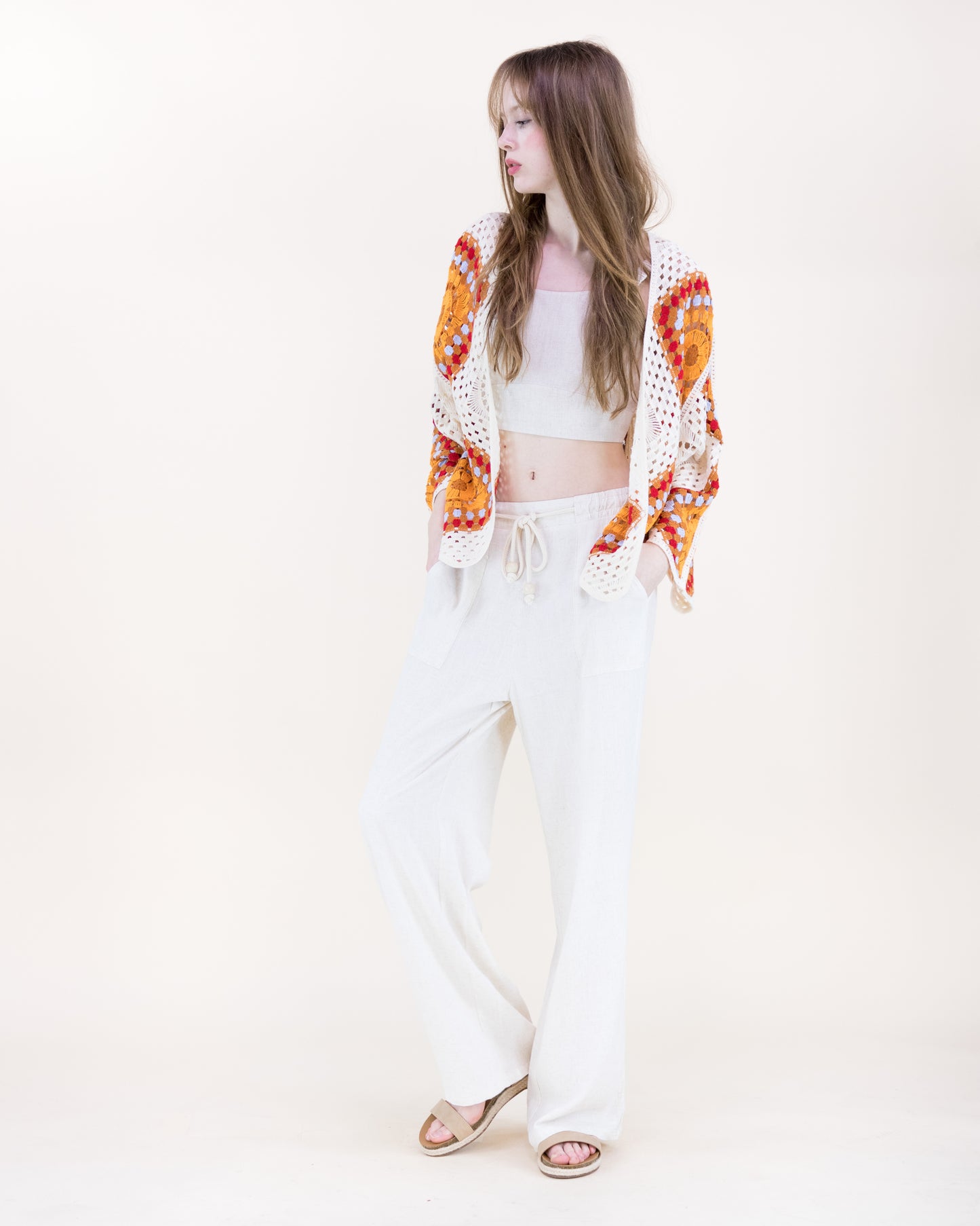 Sunburst Mosaic Open Stitch Long Sleeve Cardigan