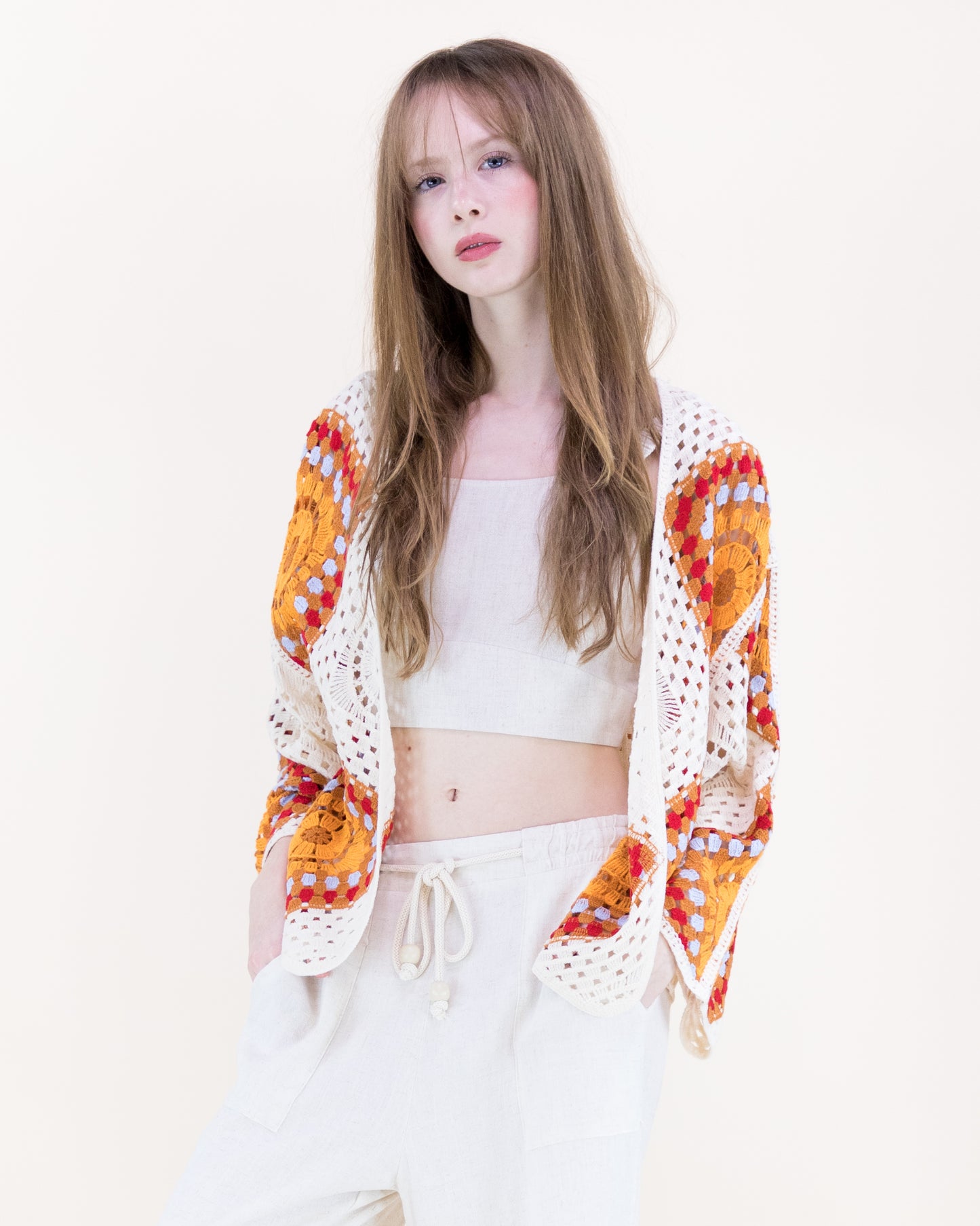 Sunburst Mosaic Open Stitch Long Sleeve Cardigan