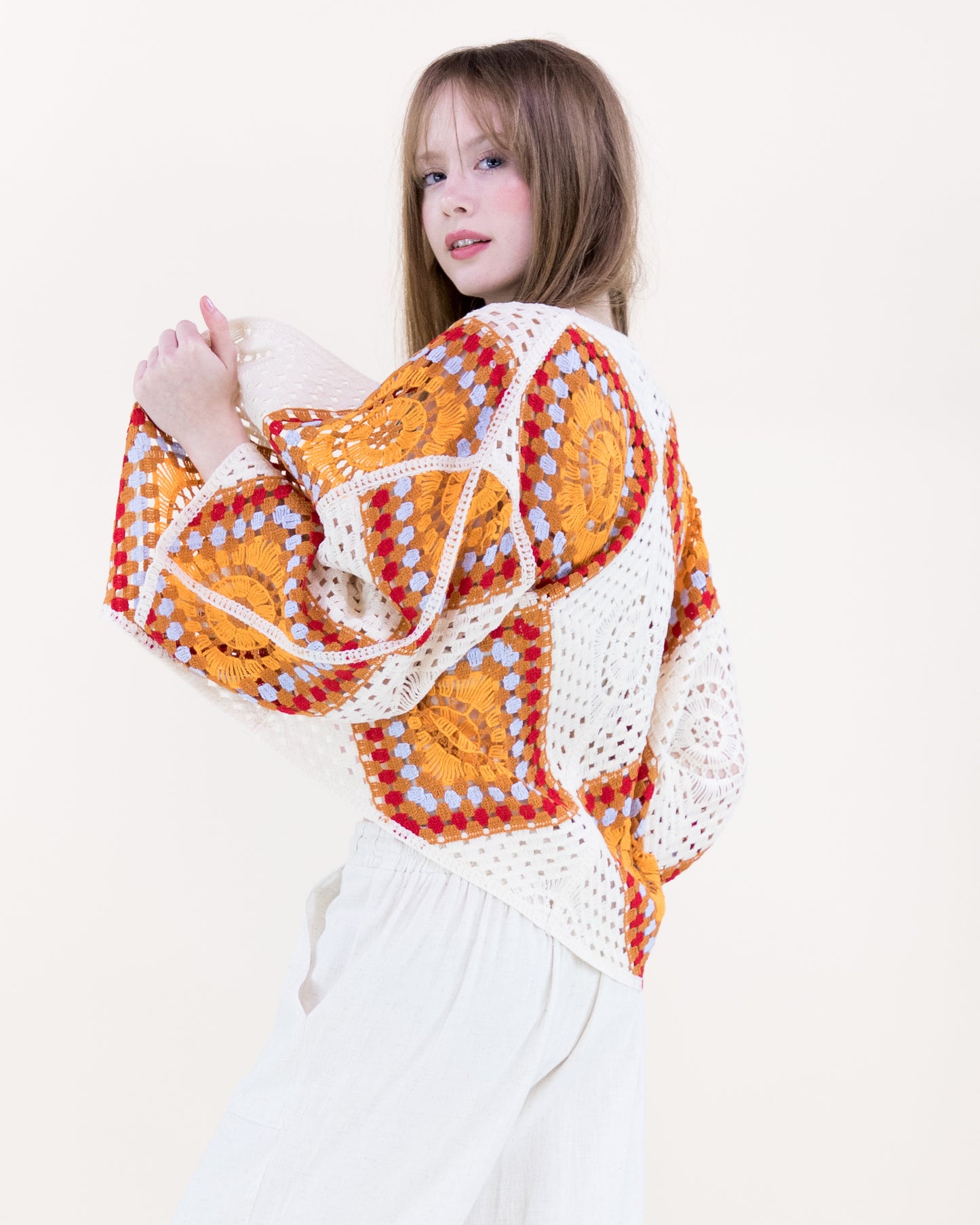 Sunburst Mosaic Open Stitch Long Sleeve Cardigan