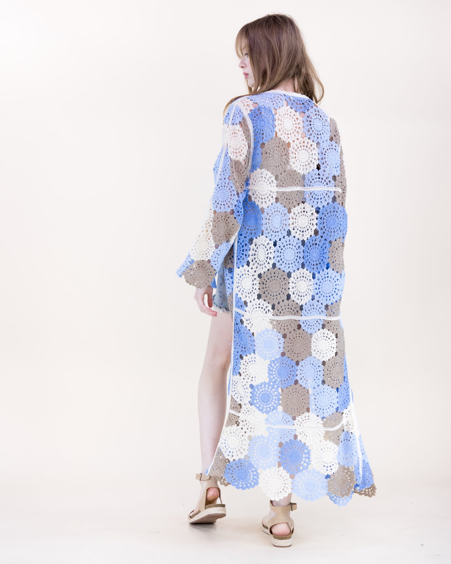 Doily Mosaic Front-tie Maxi Crochet Cardigan
