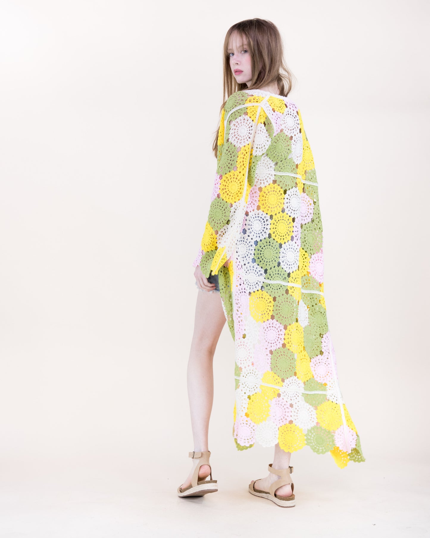 Doily Mosaic Front-tie Maxi Crochet Cardigan