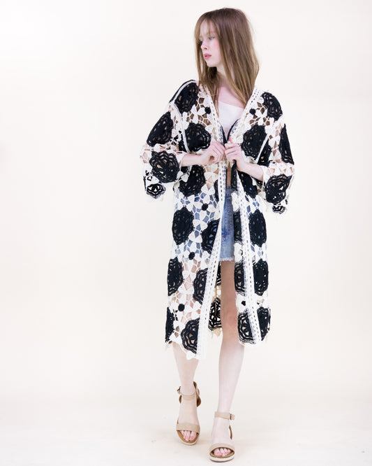 Resort Rosette Maxi Crochet Cardigan