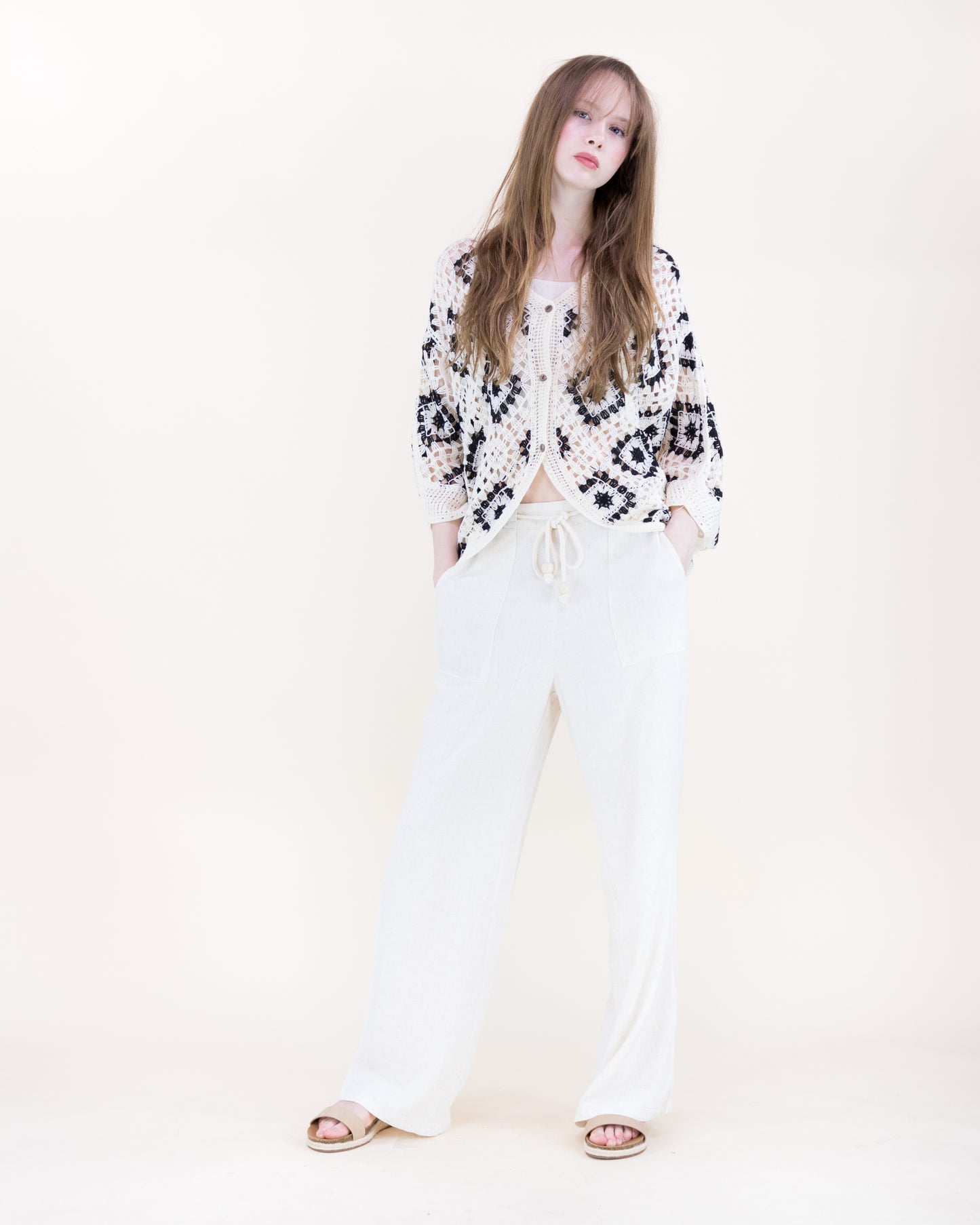 Diamond Crochet Button Front Cropped Cardigan