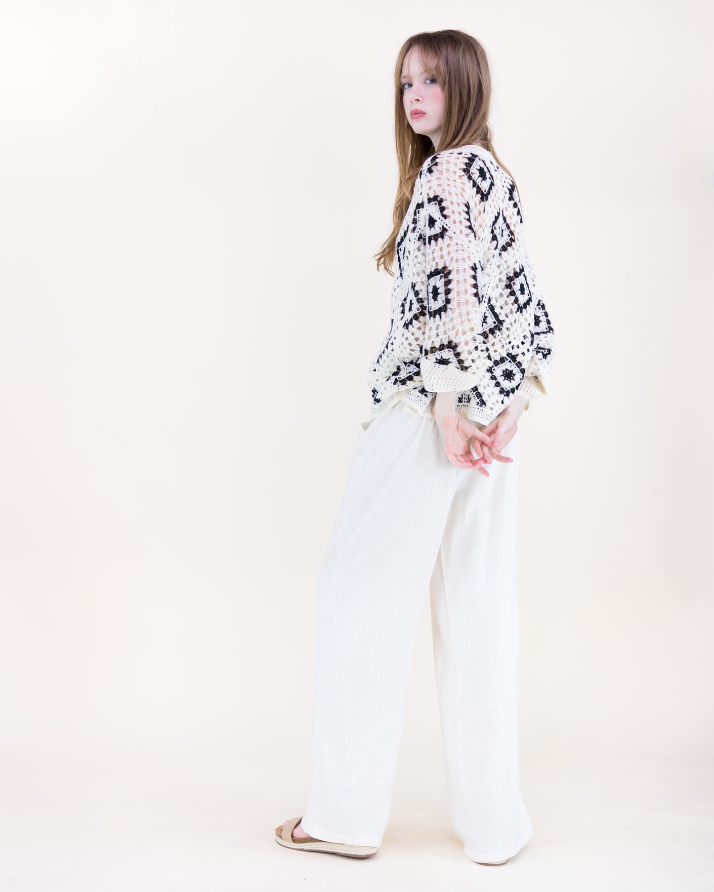Diamond Crochet Button Front Cropped Cardigan