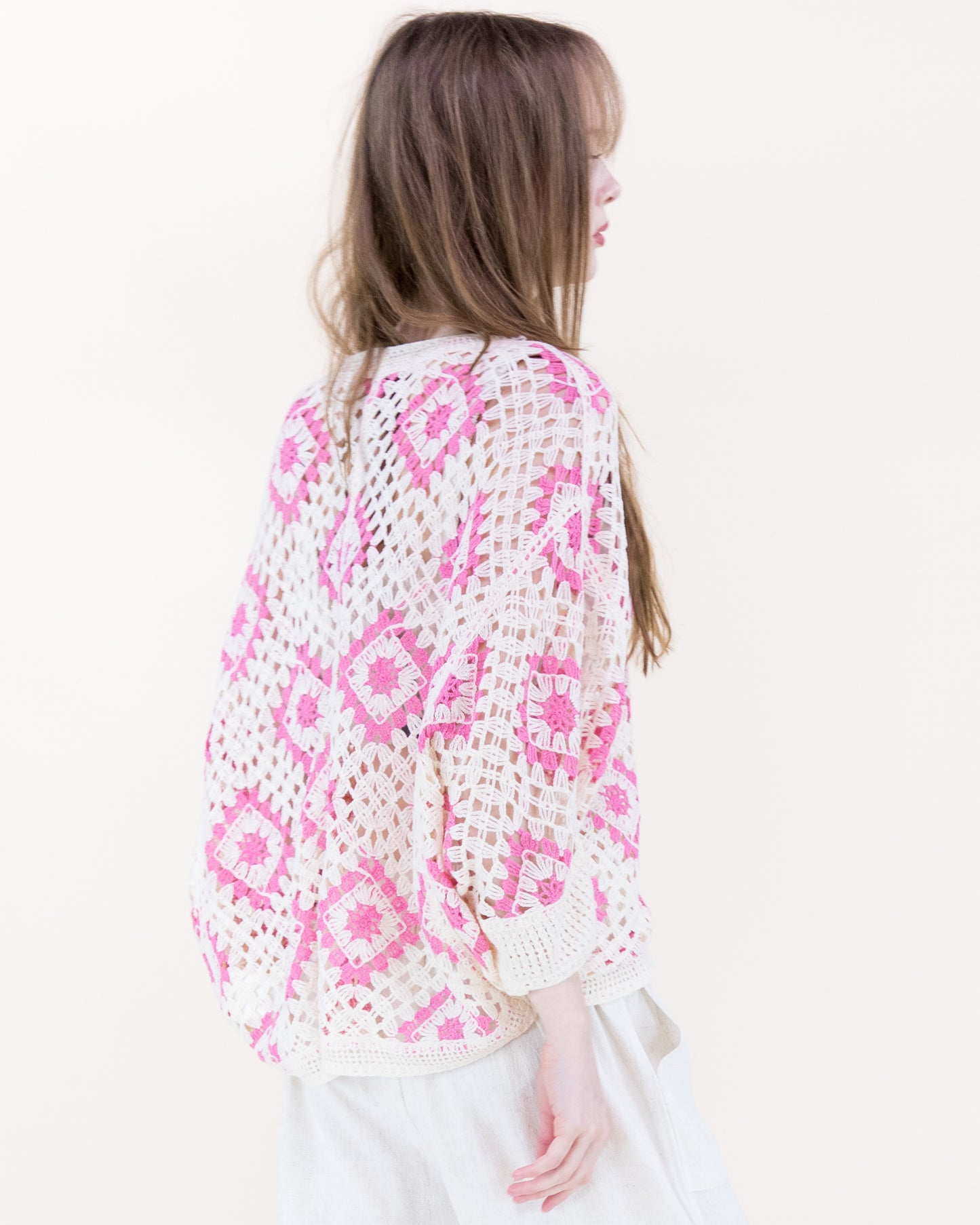 Diamond Crochet Button Front Cropped Cardigan