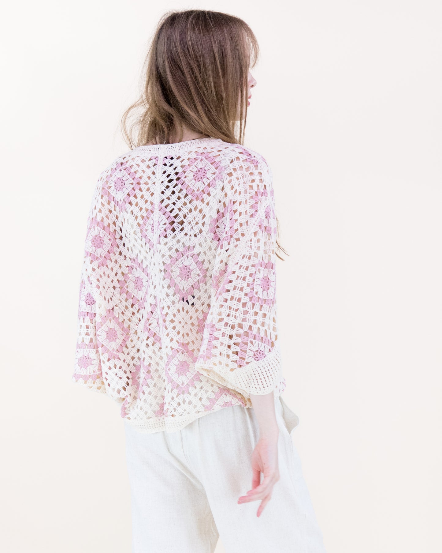 Diamond Crochet Button Front Cropped Cardigan