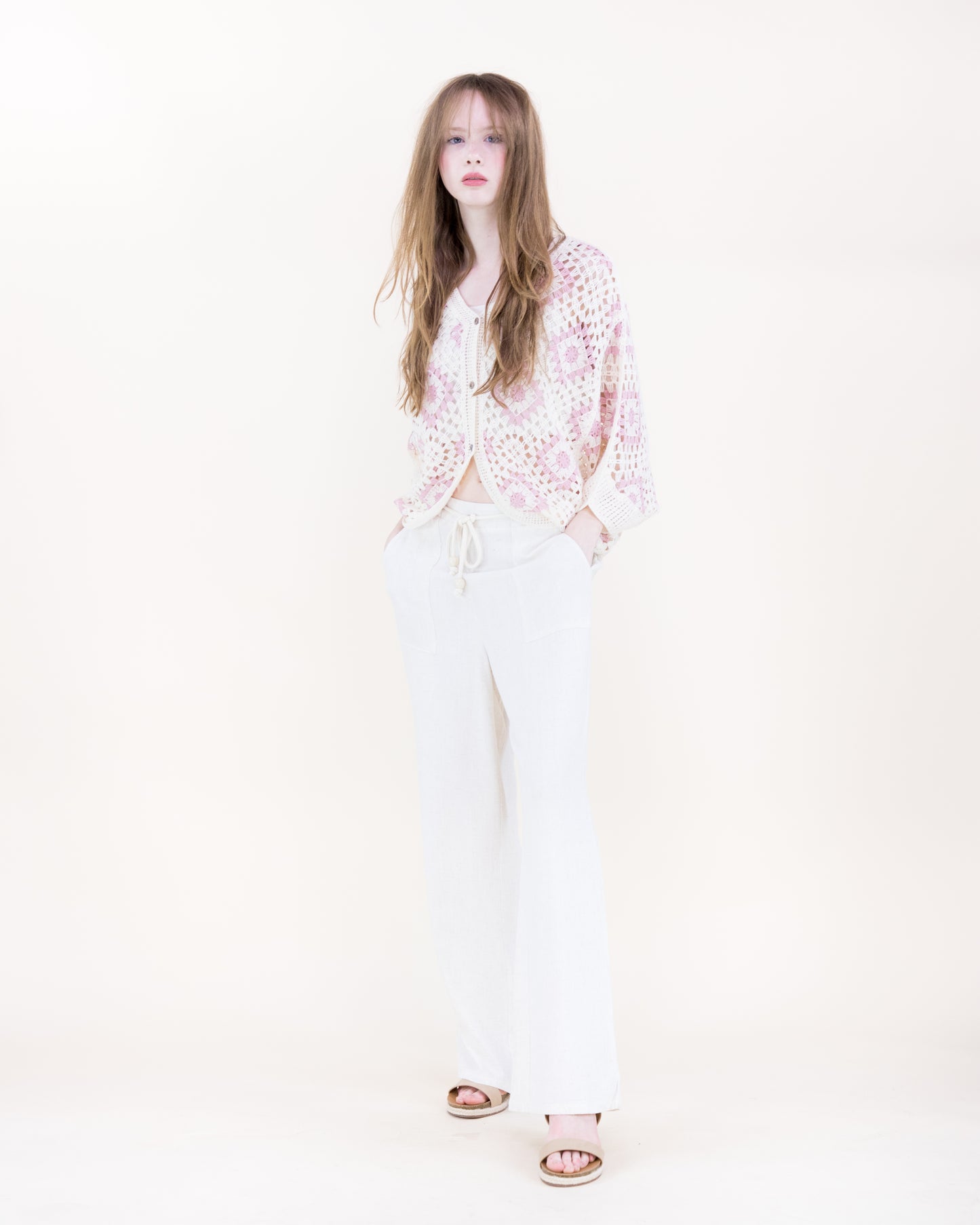 Diamond Crochet Button Front Cropped Cardigan