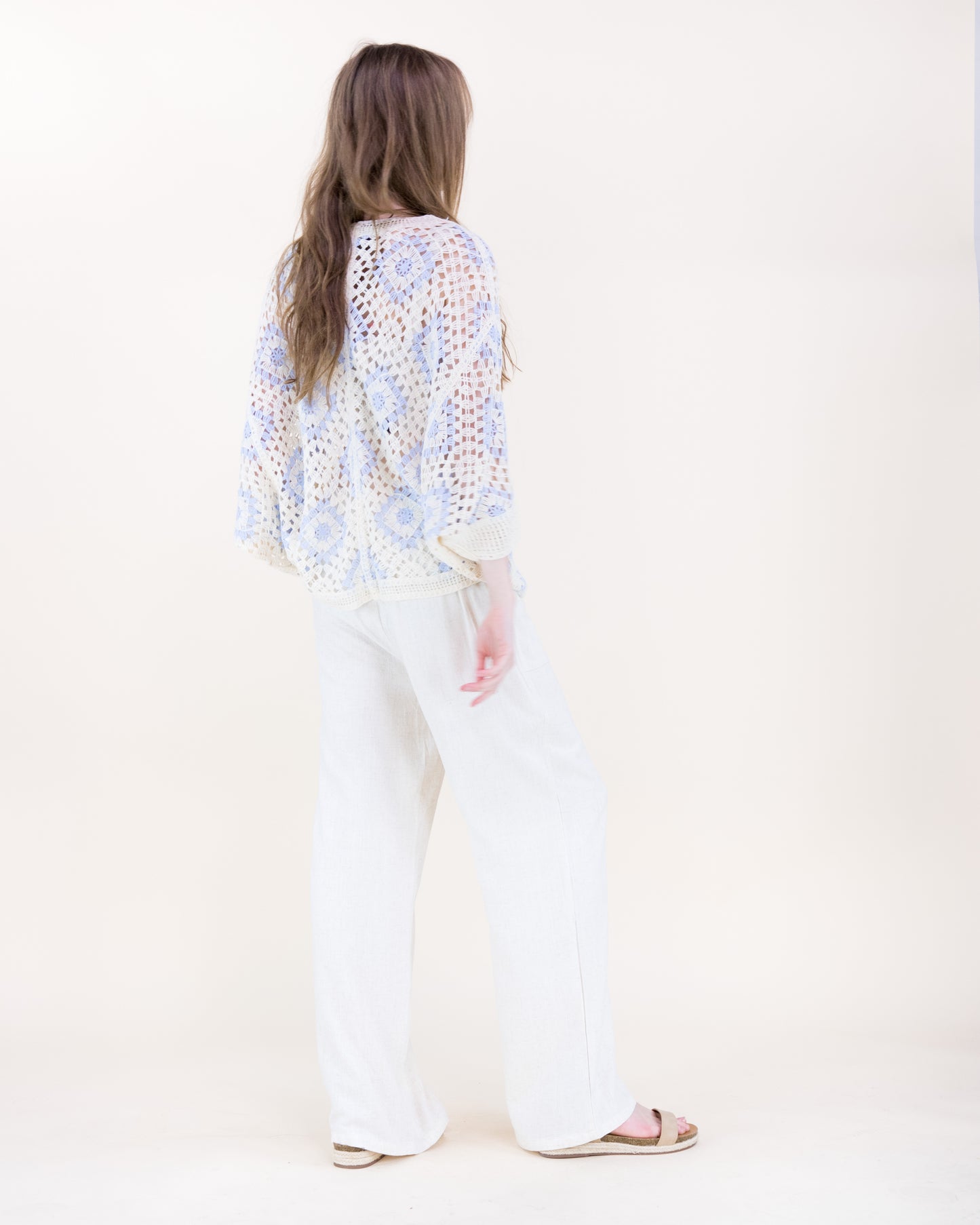 Diamond Crochet Button Front Cropped Cardigan