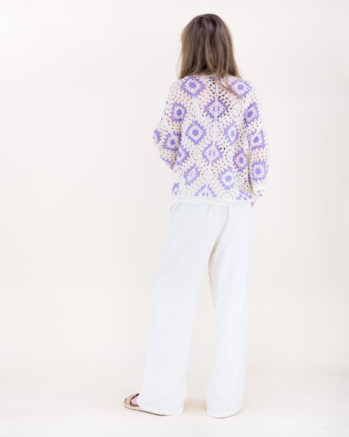 Diamond Crochet Button Front Cropped Cardigan