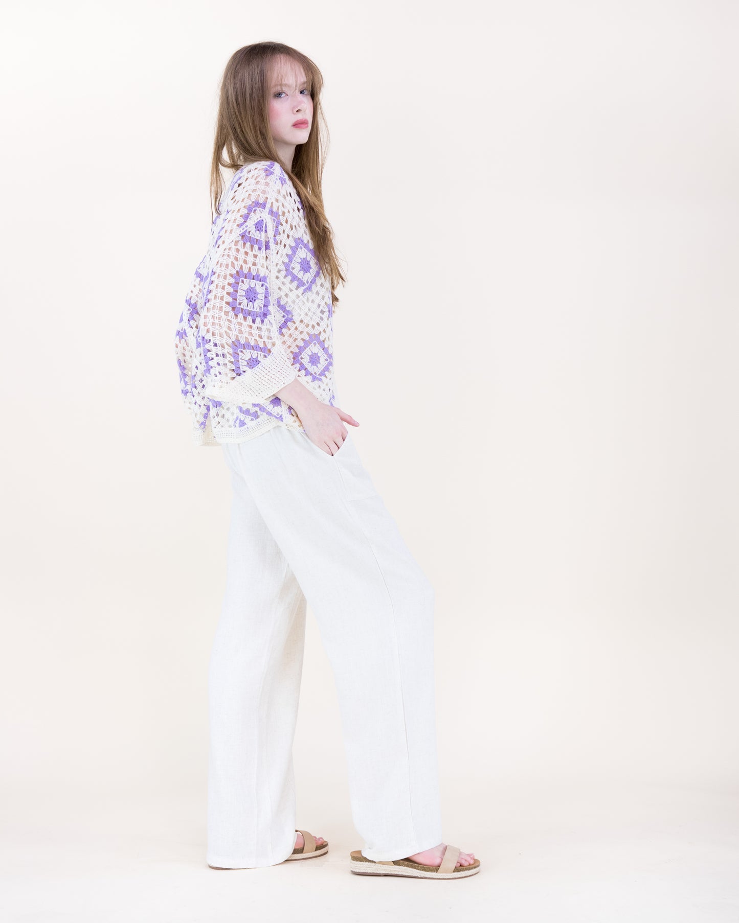 Diamond Crochet Button Front Cropped Cardigan